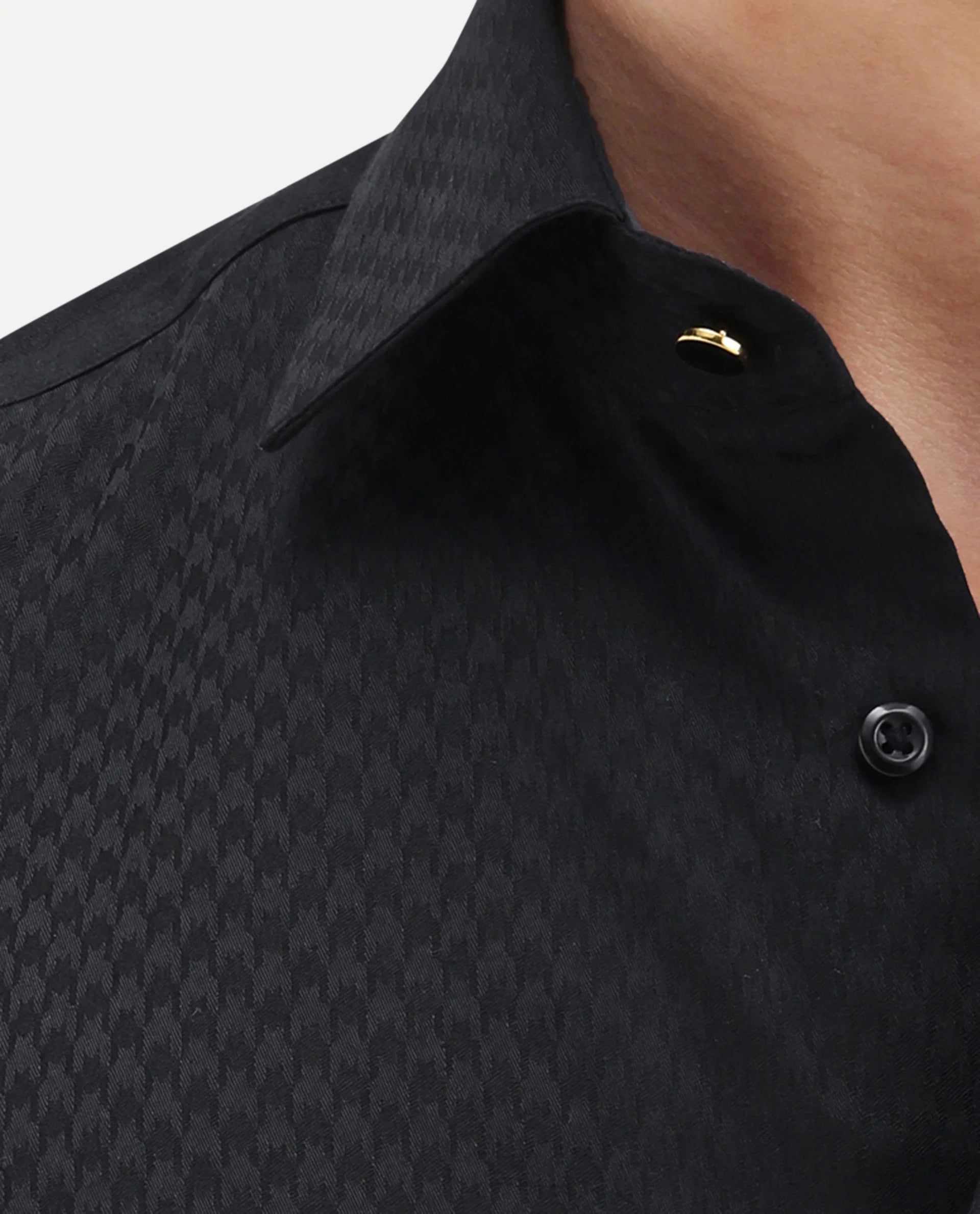 Rare Rabbit Men's Dunde Black Cotton Full Sleeve Spread Collar Regular Fit Jacquard Shirt