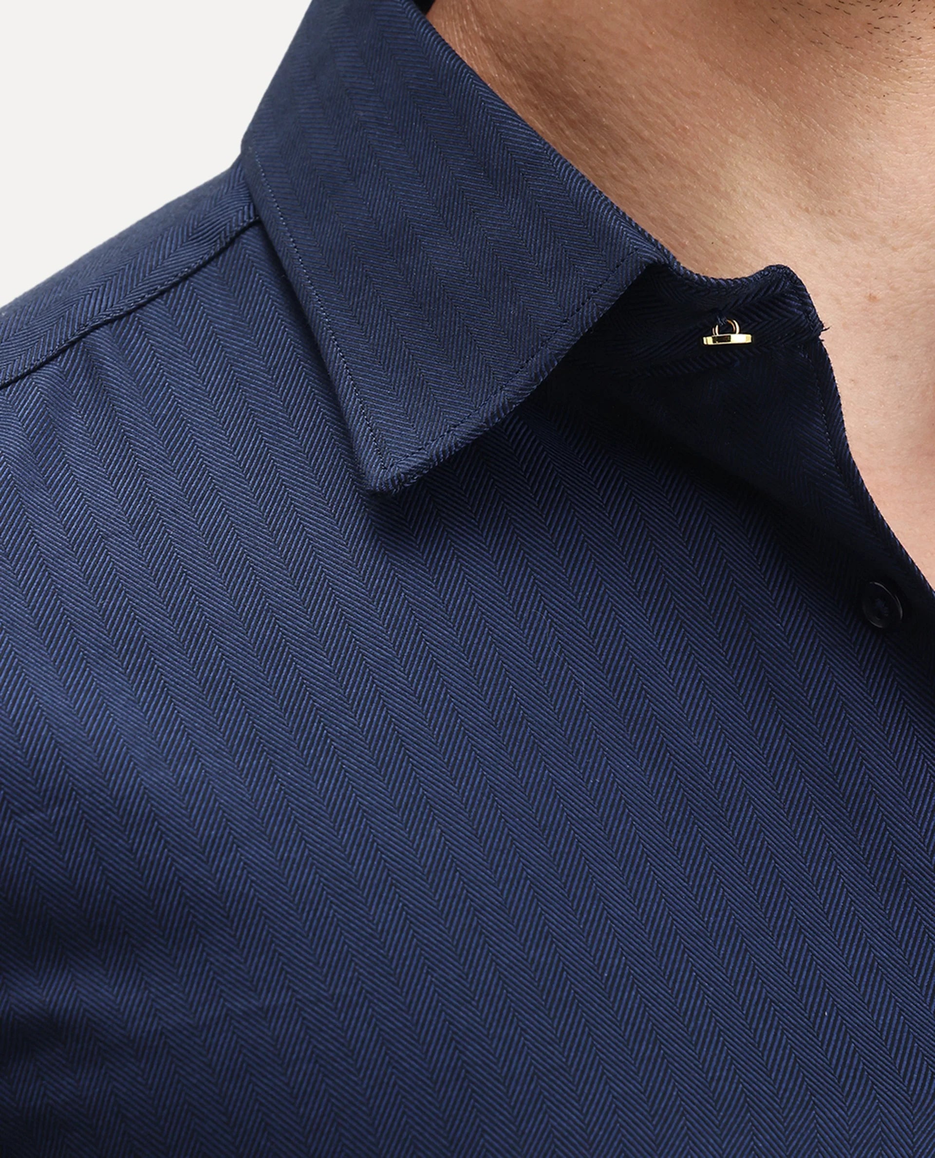 Rare Rabbit Men's Fargo Dark Navy Cotton Plain Regular Fit Full Sleeve Collared Shirt