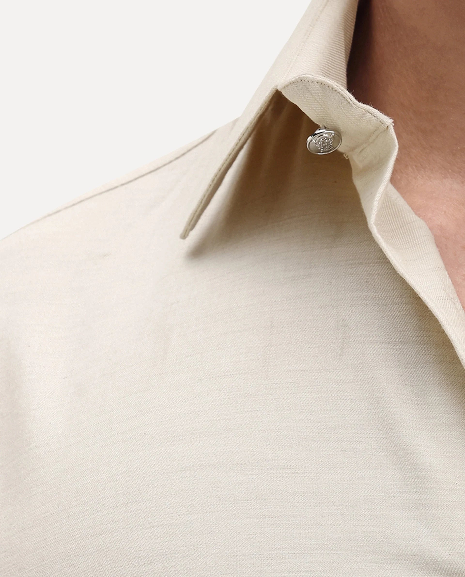 Rare Rabbit Men's Forde Off White Cotton Plain Regular Fit Full Sleeve Collared Shirt