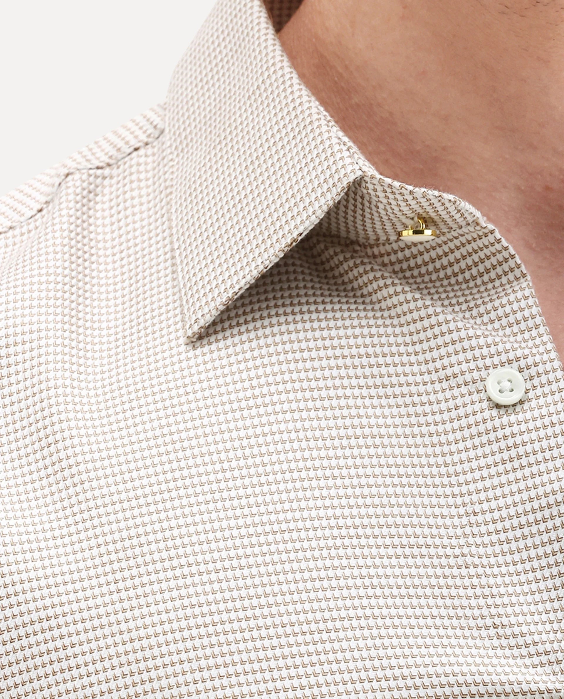 Rare Rabbit Men's Fresno Beige Cotton Dobby Print Regular Fit Full Sleeve Collared Shirt