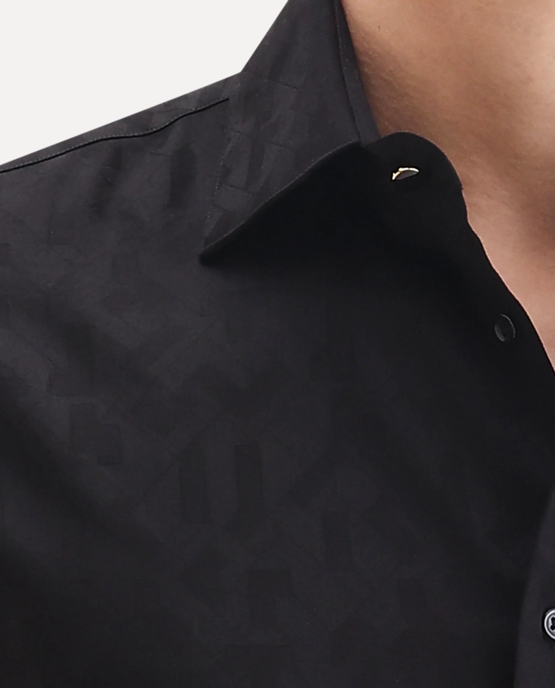 Rare Rabbit Men's Leffy-25 Black Cotton Spread Collar Regular Fit Jacquard Shirt