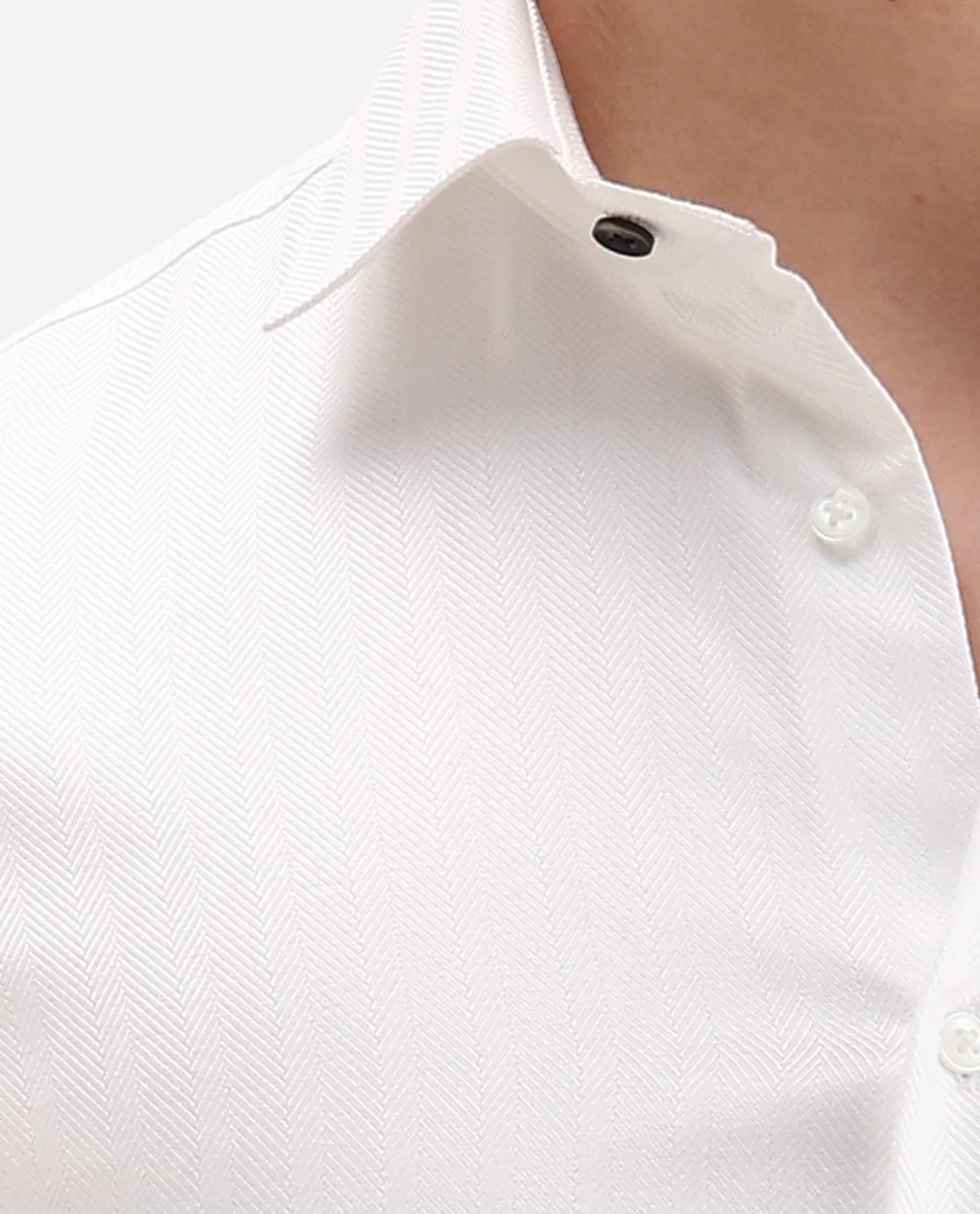 Rare Rabbit Men's Ruther 25 White Cotton Fabric Spread Collar Regular Jacquard Shirt