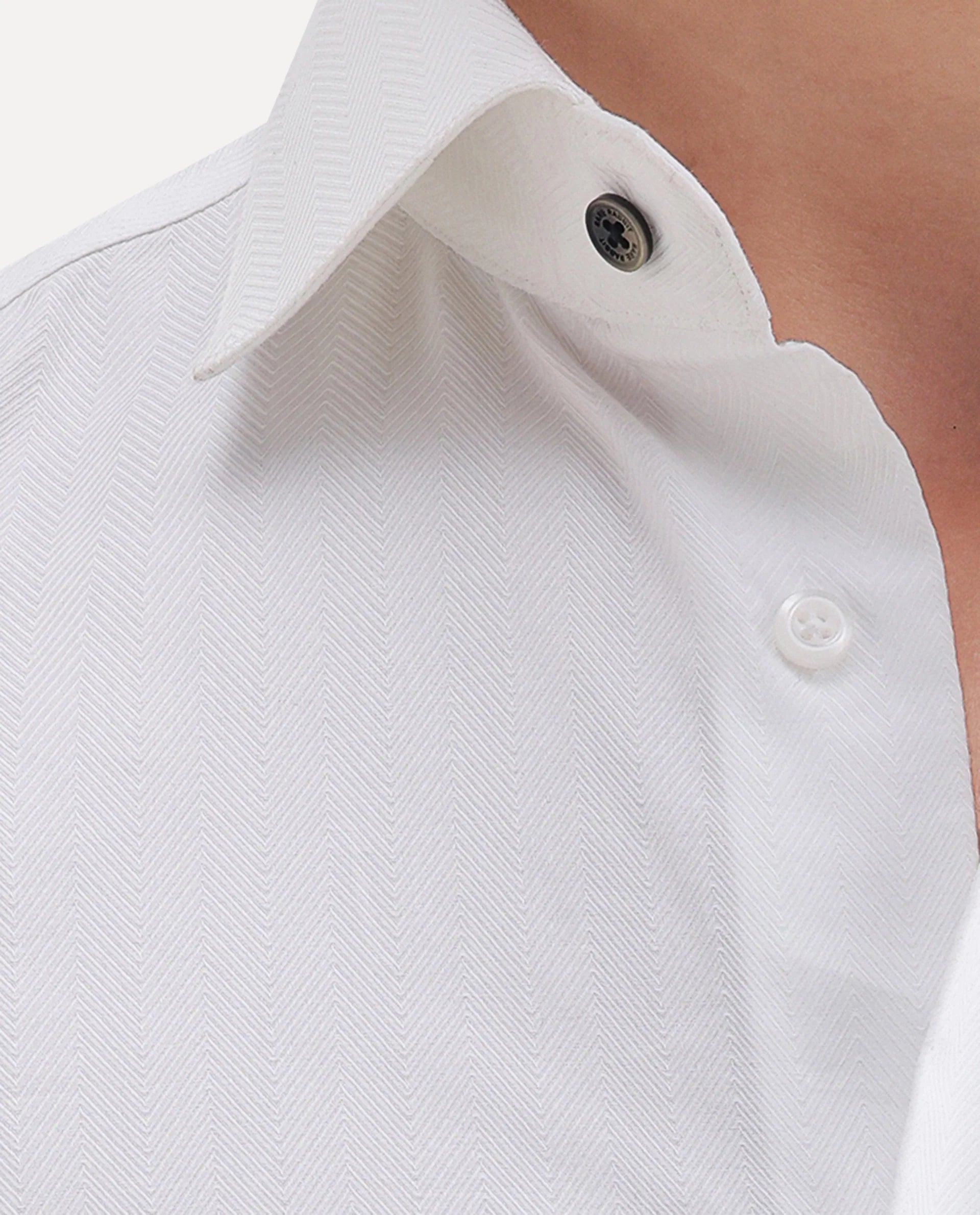 Rare Rabbit Men's Rutho White Cotton Full Sleeve Spread Collar Regular Fit Plain Shirt
