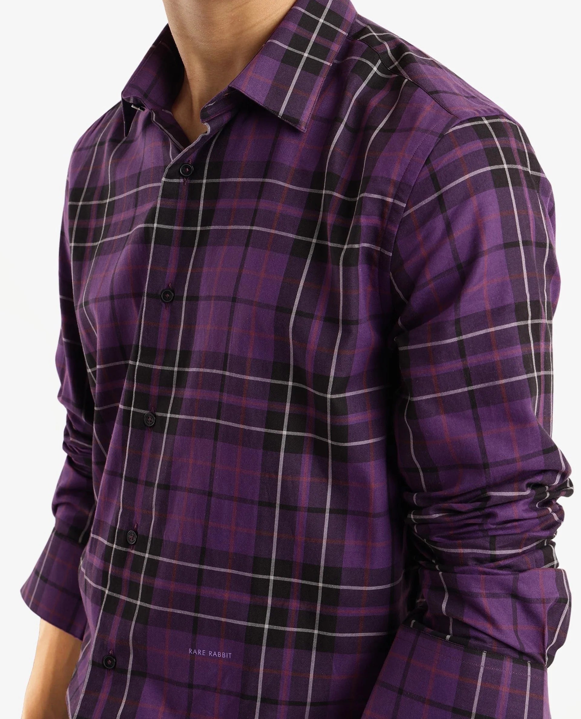 Rare Rabbit Men Haze Dark Purple Full Sleeve Regular Collar Button Closure Regular Fit Checks Shirt