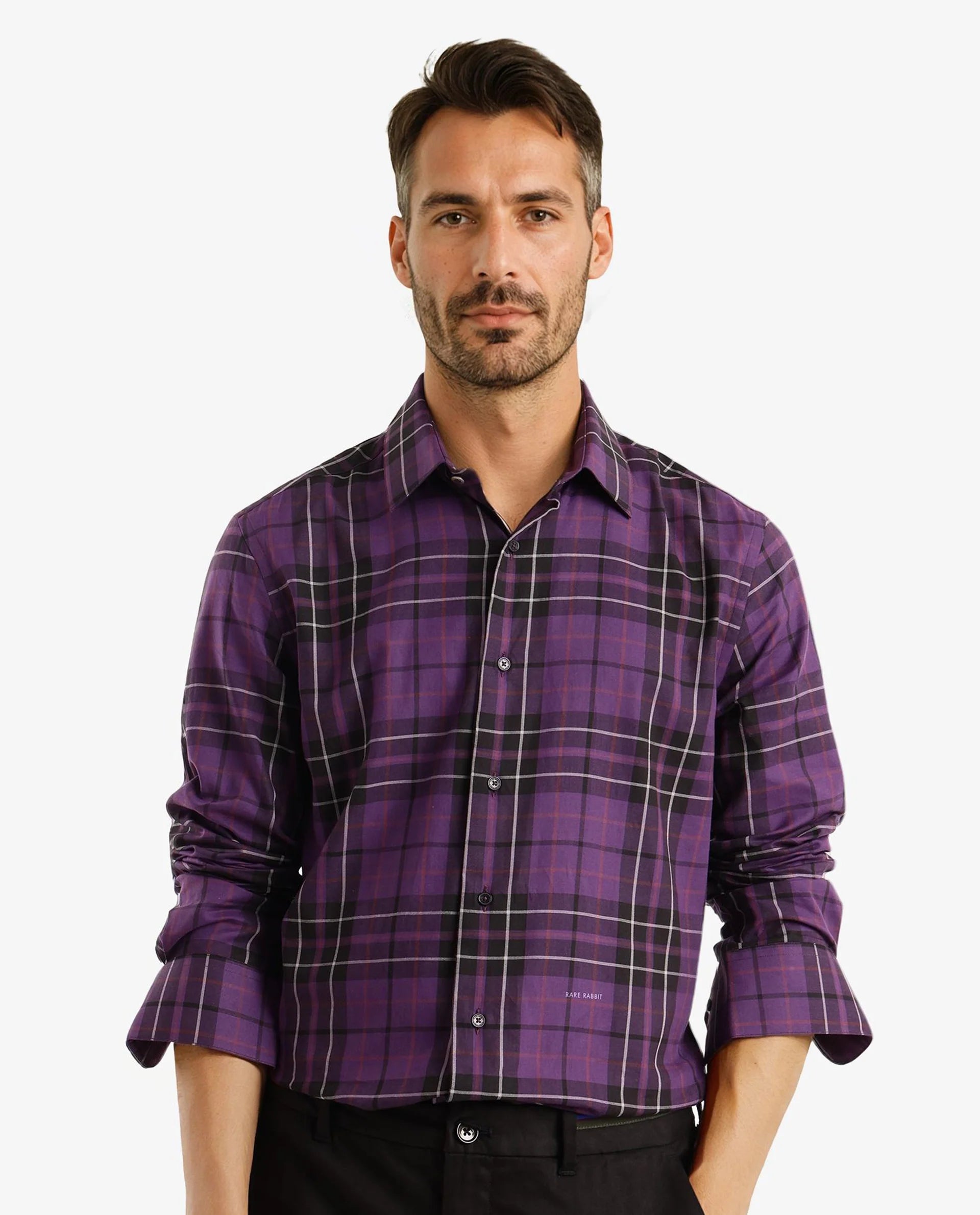 Rare Rabbit Men Haze Dark Purple Full Sleeve Regular Collar Button Closure Regular Fit Checks Shirt
