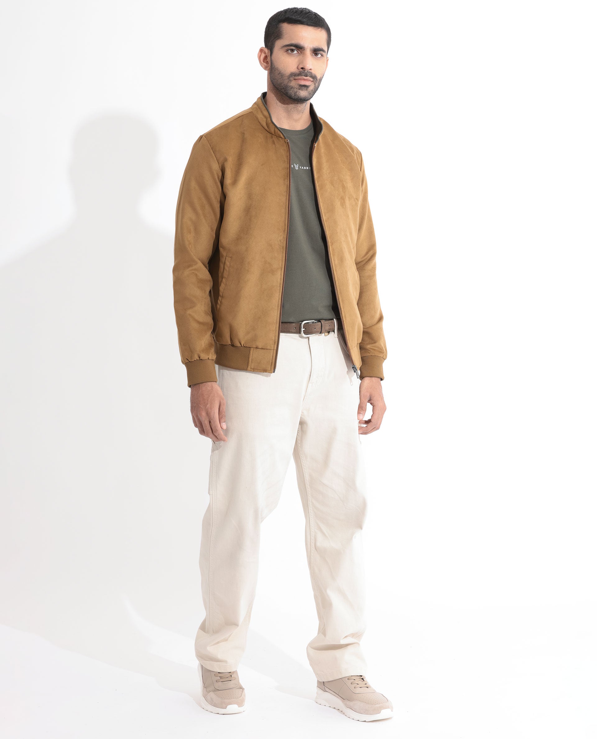 Rare Rabbit Men's Henron Yellow Plain Suede Bomber Jacket