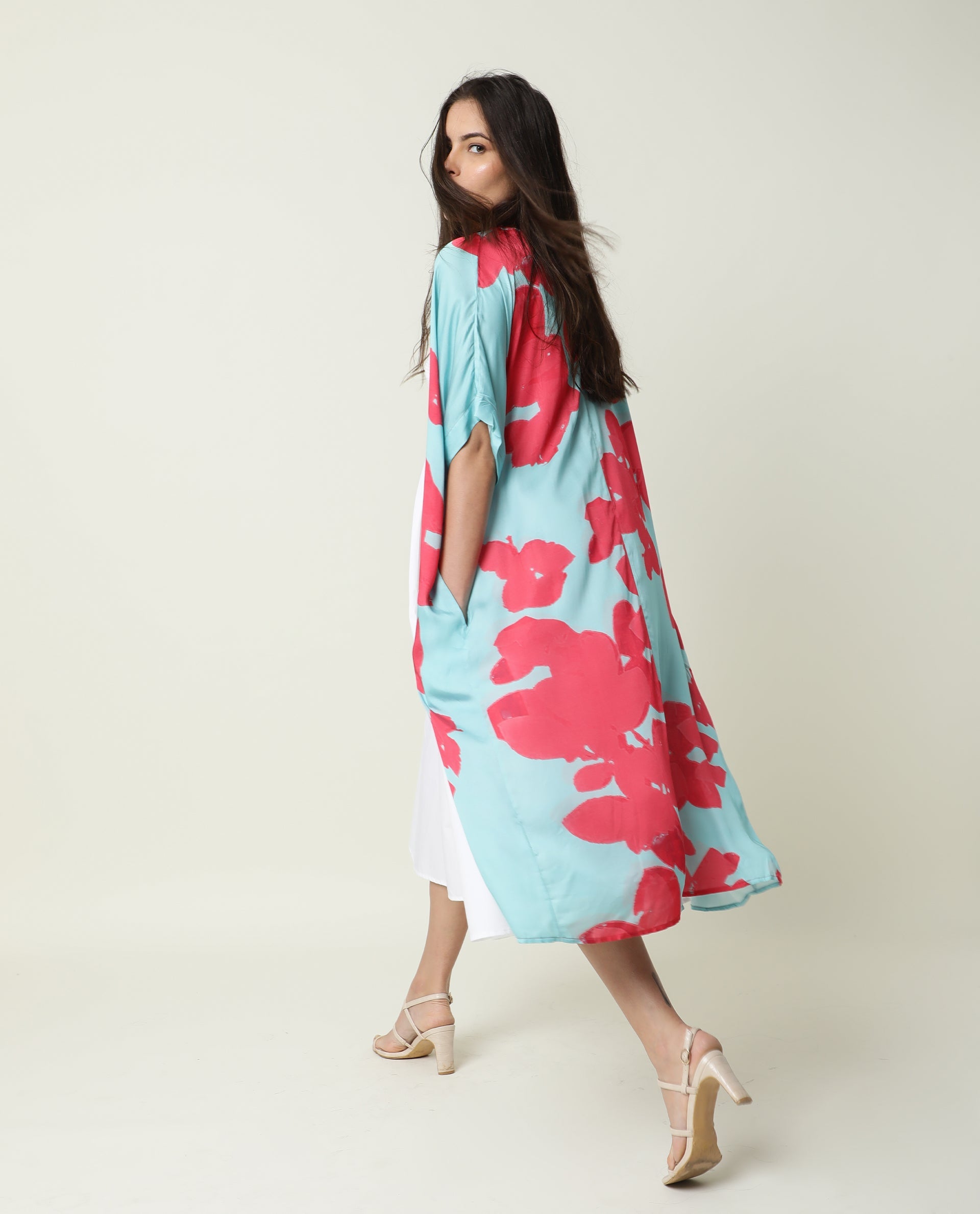 Rareism Womens Petunia Navy Shrug Cotton Fabric Half Sleeve V Neck