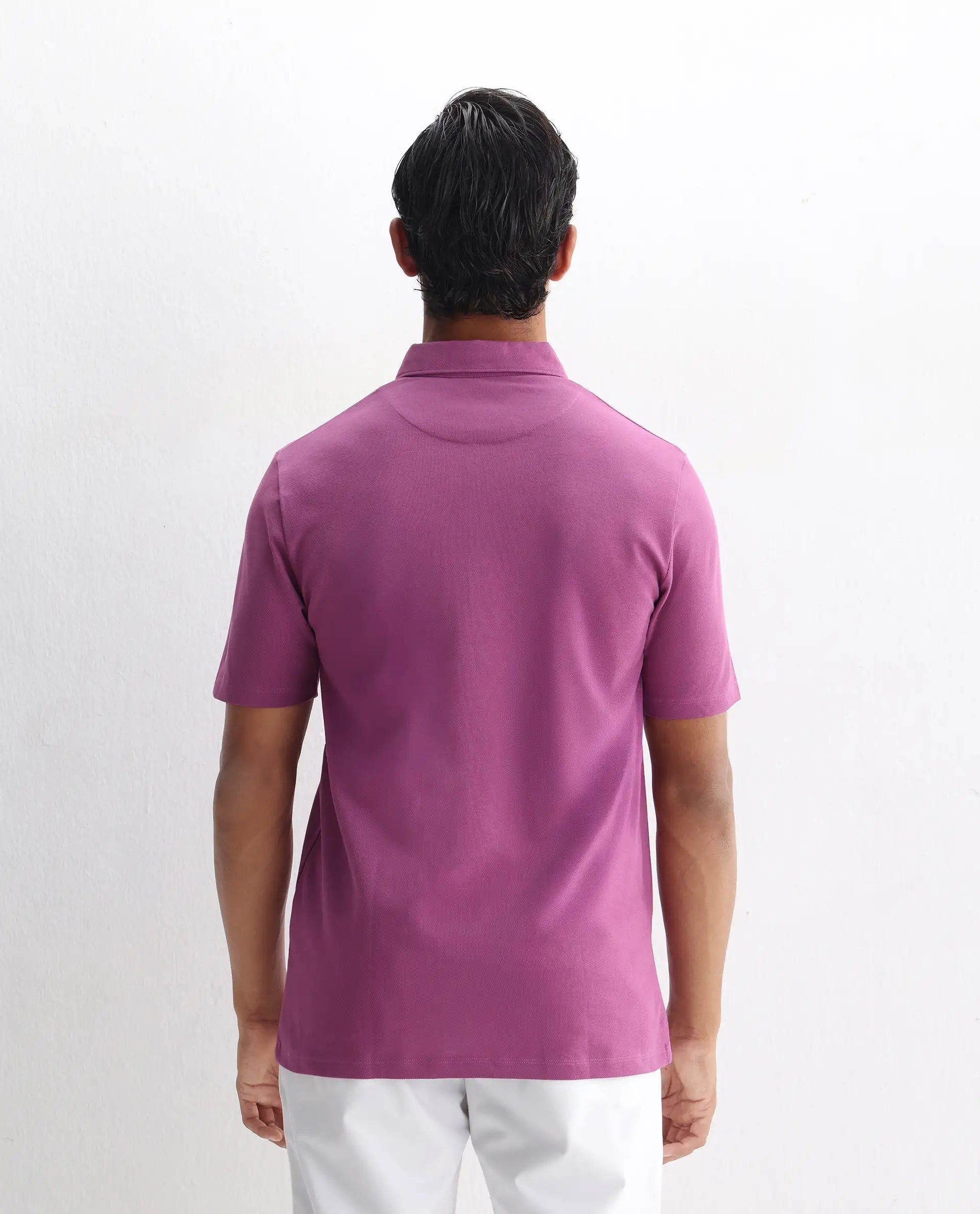 Rare Rabbit Men's Herval Dark Pink Cotton Plain Regular Fit Half Sleeve Polo