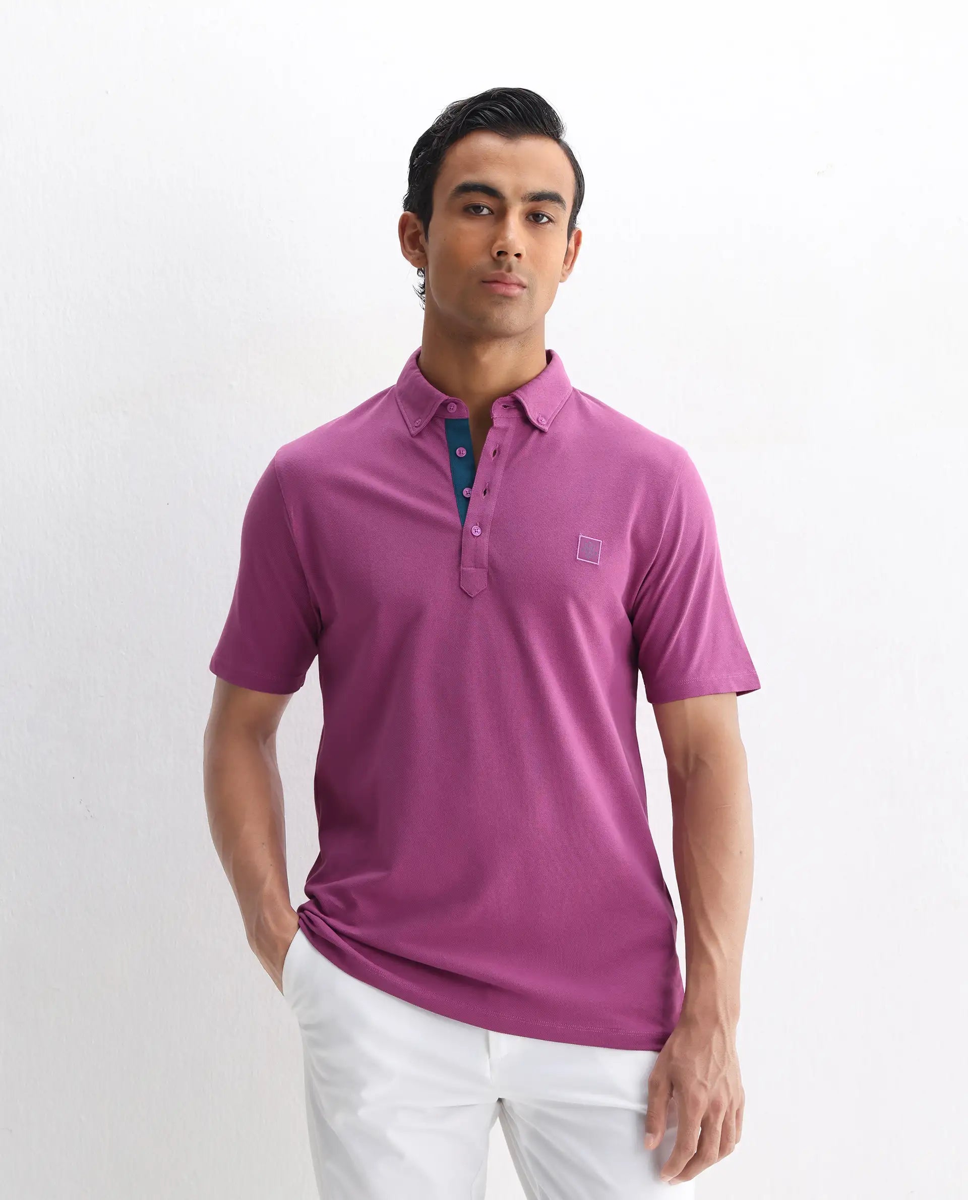 Rare Rabbit Men's Herval Dark Pink Cotton Plain Regular Fit Half Sleeve Polo