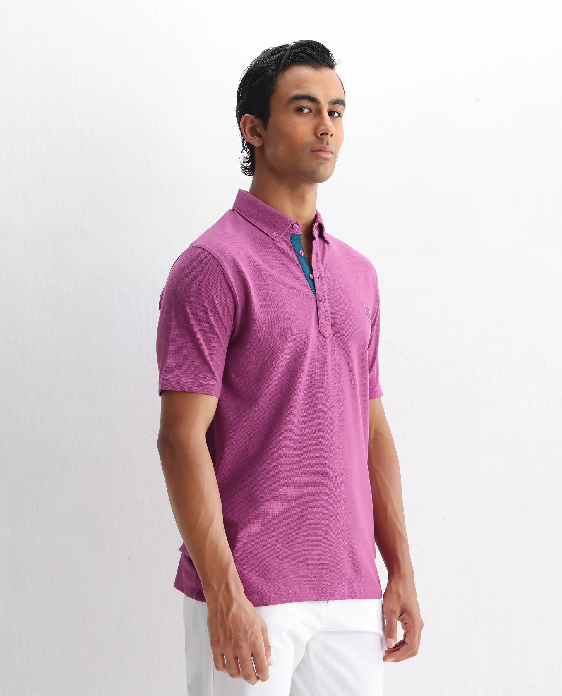 Rare Rabbit Men's Herval Dark Pink Cotton Plain Regular Fit Half Sleeve Polo