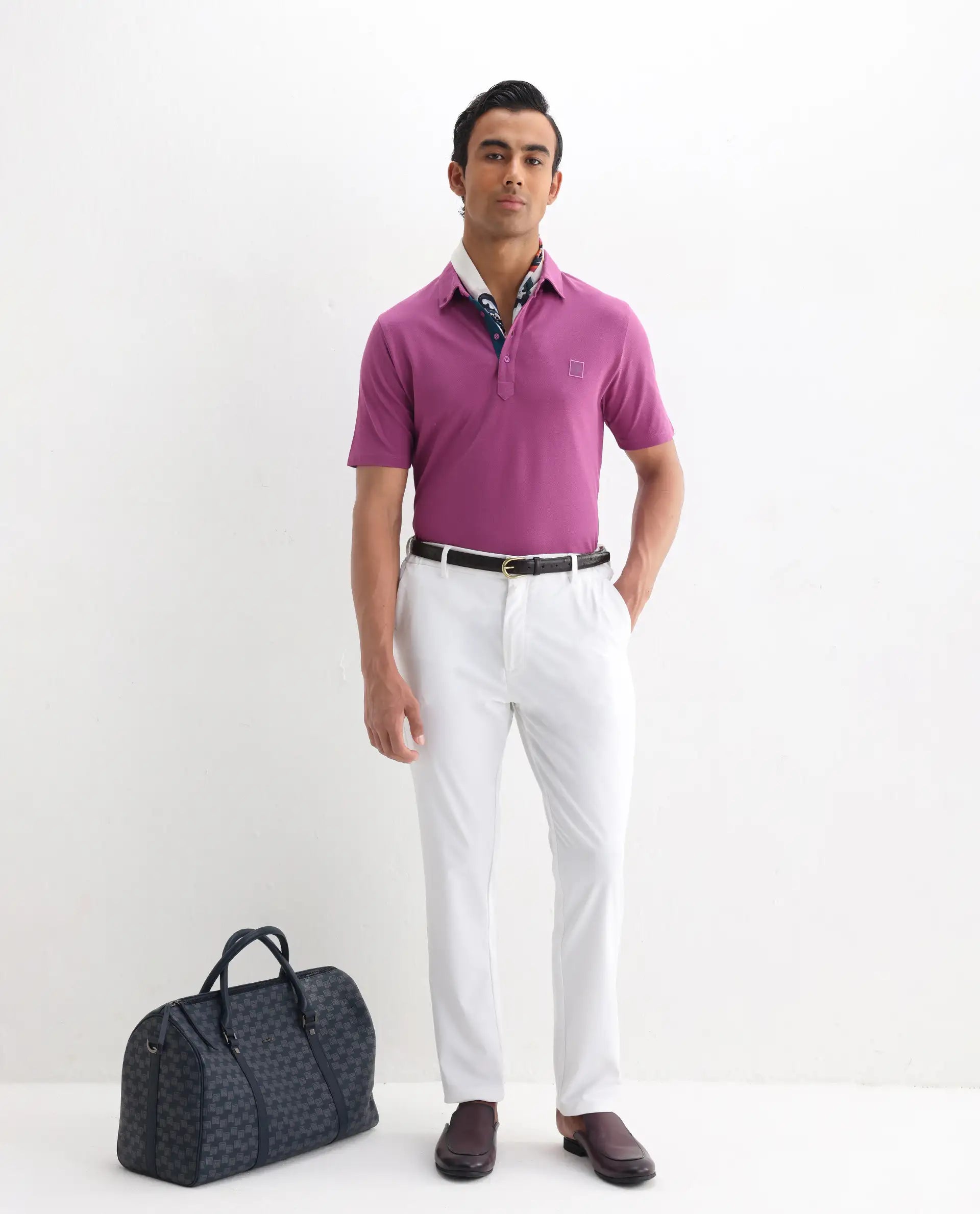 Rare Rabbit Men's Herval Dark Pink Cotton Plain Regular Fit Half Sleeve Polo