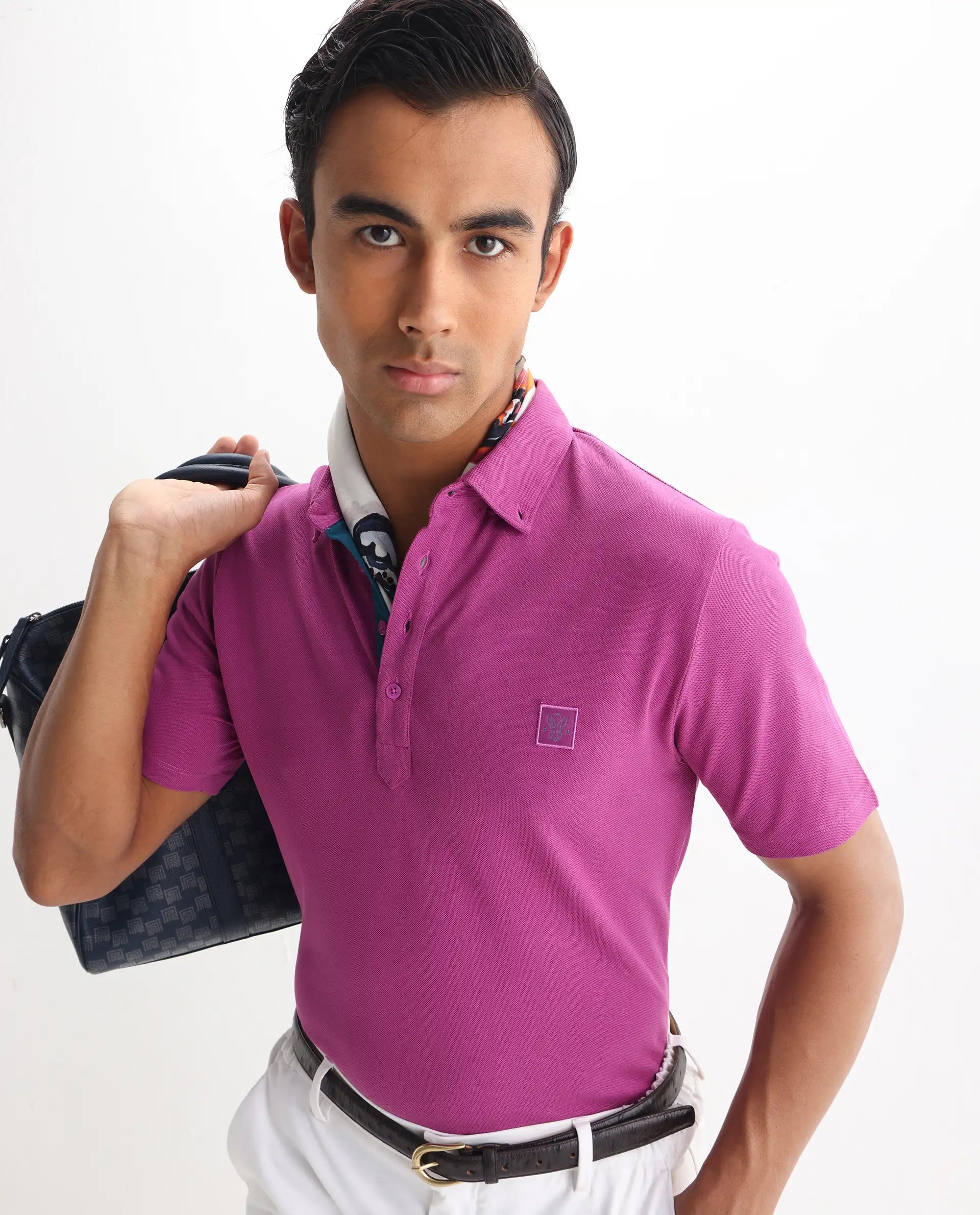 Rare Rabbit Men's Herval Dark Pink Cotton Plain Regular Fit Half Sleeve Polo