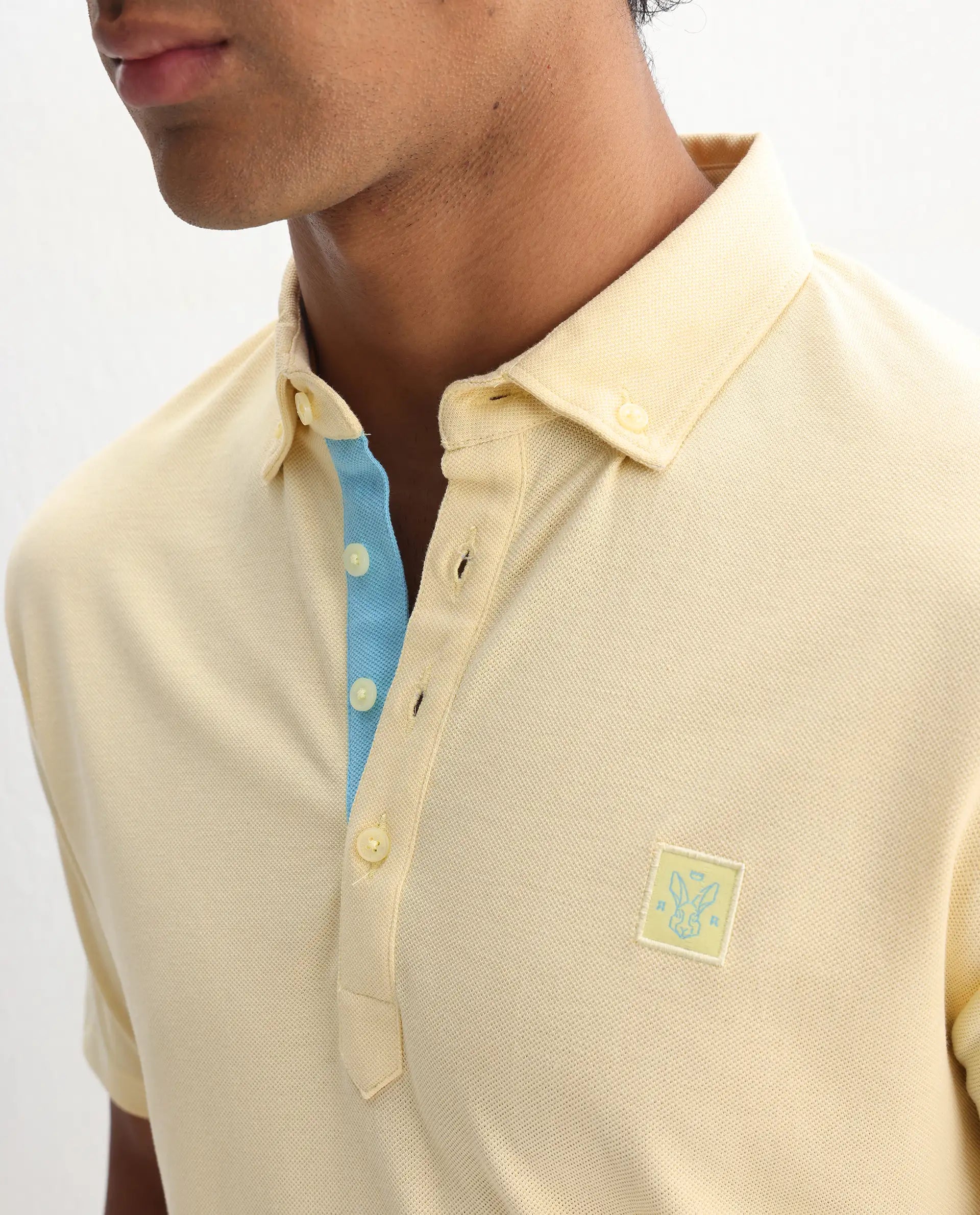 Rare Rabbit Men's Herval Light Yellow Cotton Plain Regular Fit Half Sleeve Polo