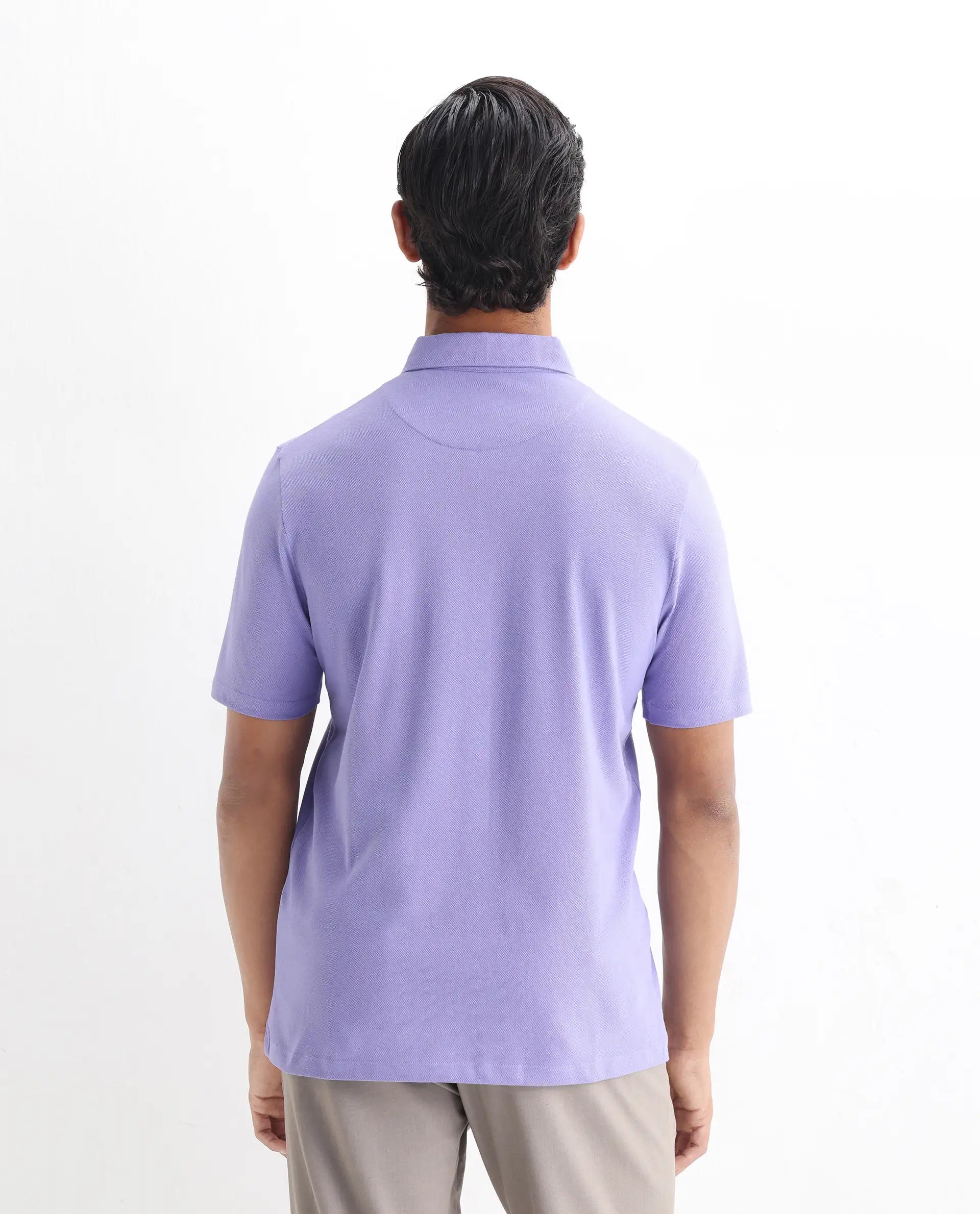 Rare Rabbit Men's Herval Pastel Purple Cotton Plain Regular Fit Half Sleeve Polo