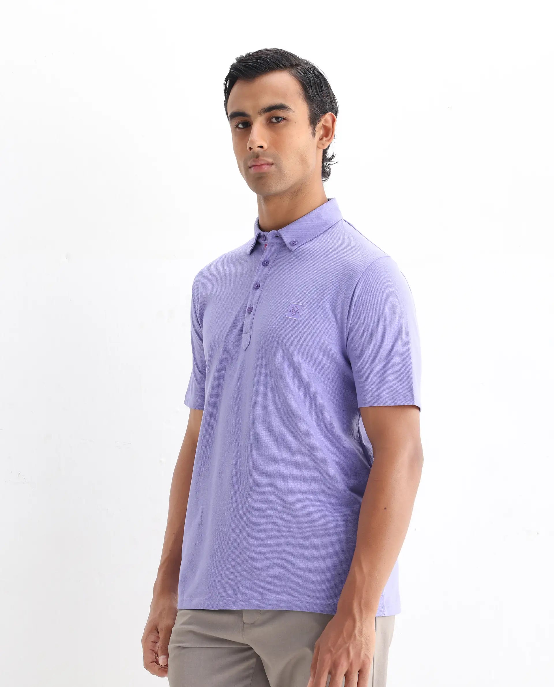Rare Rabbit Men's Herval Pastel Purple Cotton Plain Regular Fit Half Sleeve Polo