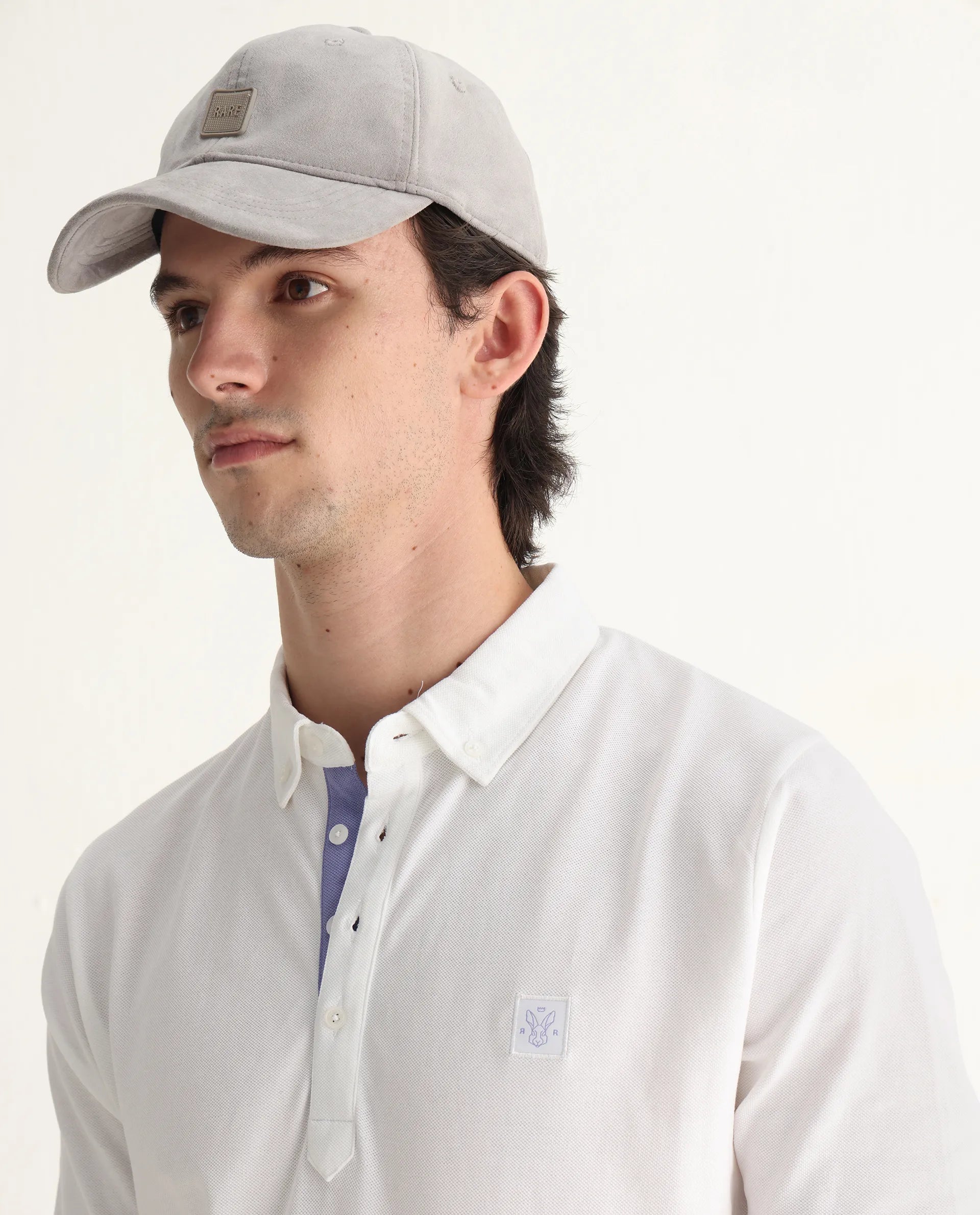 Rare Rabbit Men's Herval White Cotton Plain Regular Fit Half Sleeve Polo