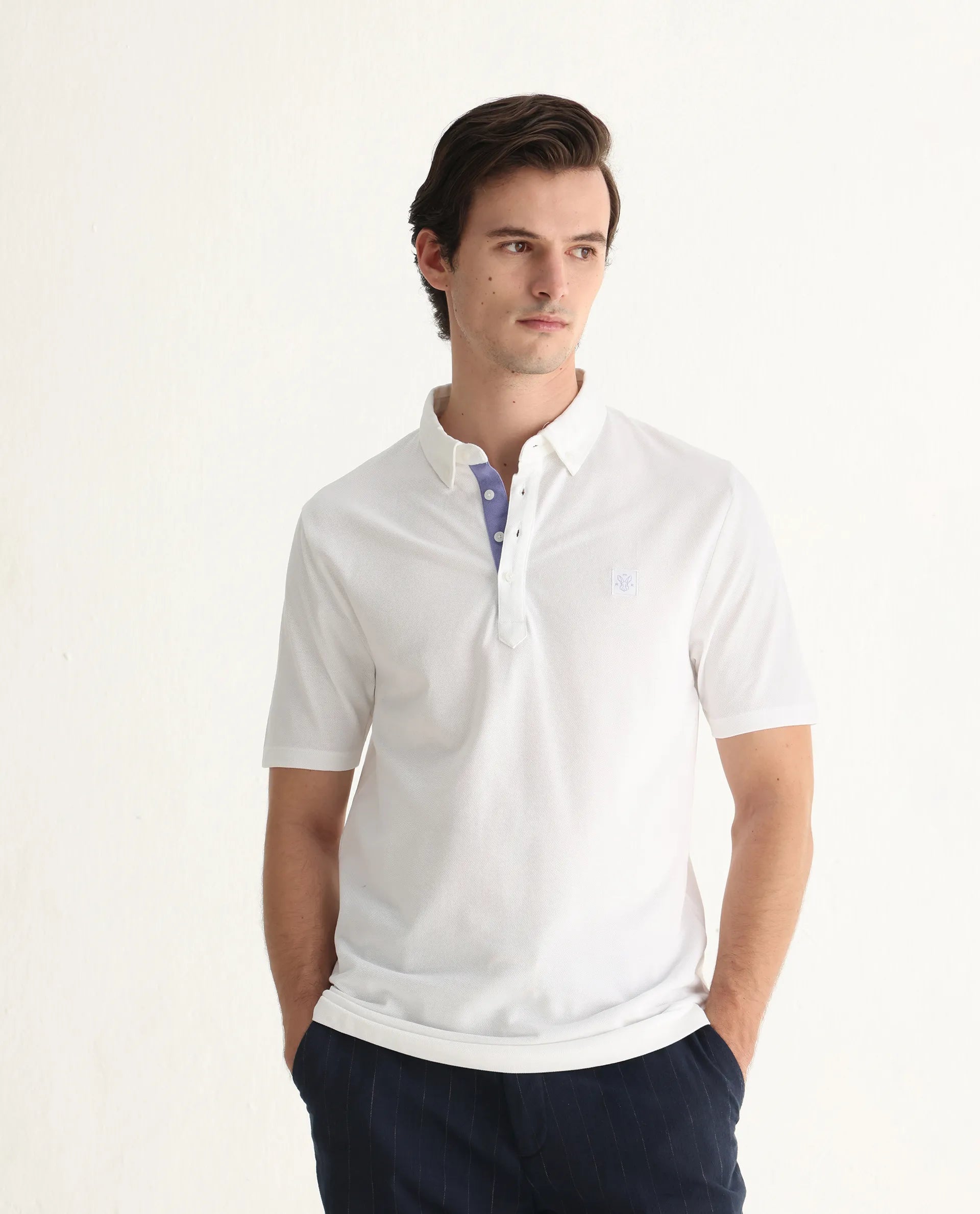 Rare Rabbit Men's Herval White Cotton Plain Regular Fit Half Sleeve Polo