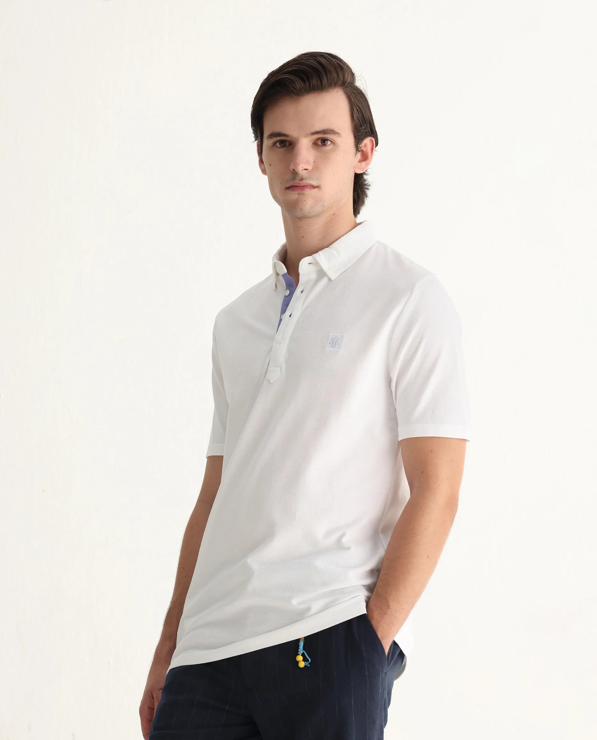 Rare Rabbit Men's Herval White Cotton Plain Regular Fit Half Sleeve Polo