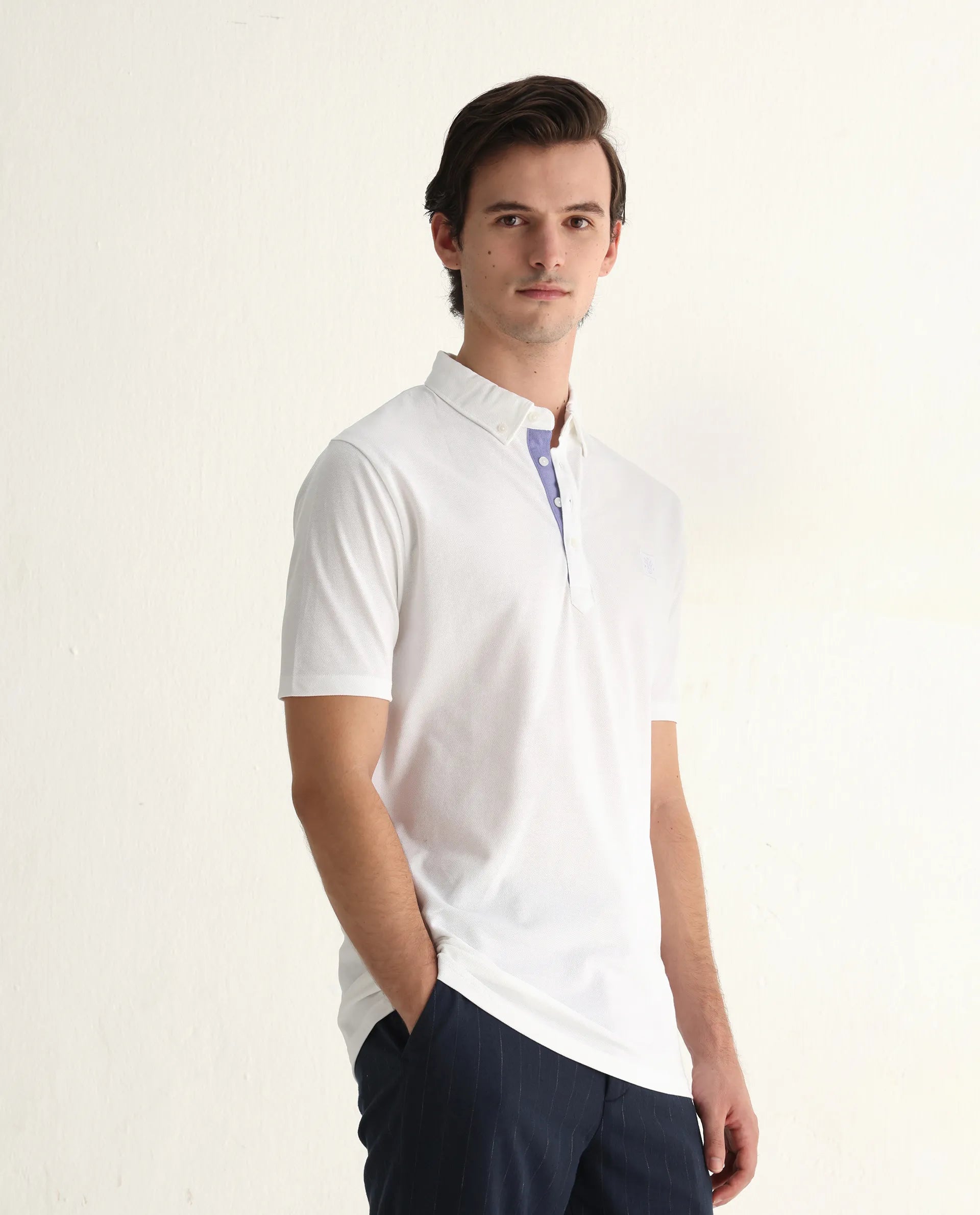 Rare Rabbit Men's Herval White Cotton Plain Regular Fit Half Sleeve Polo
