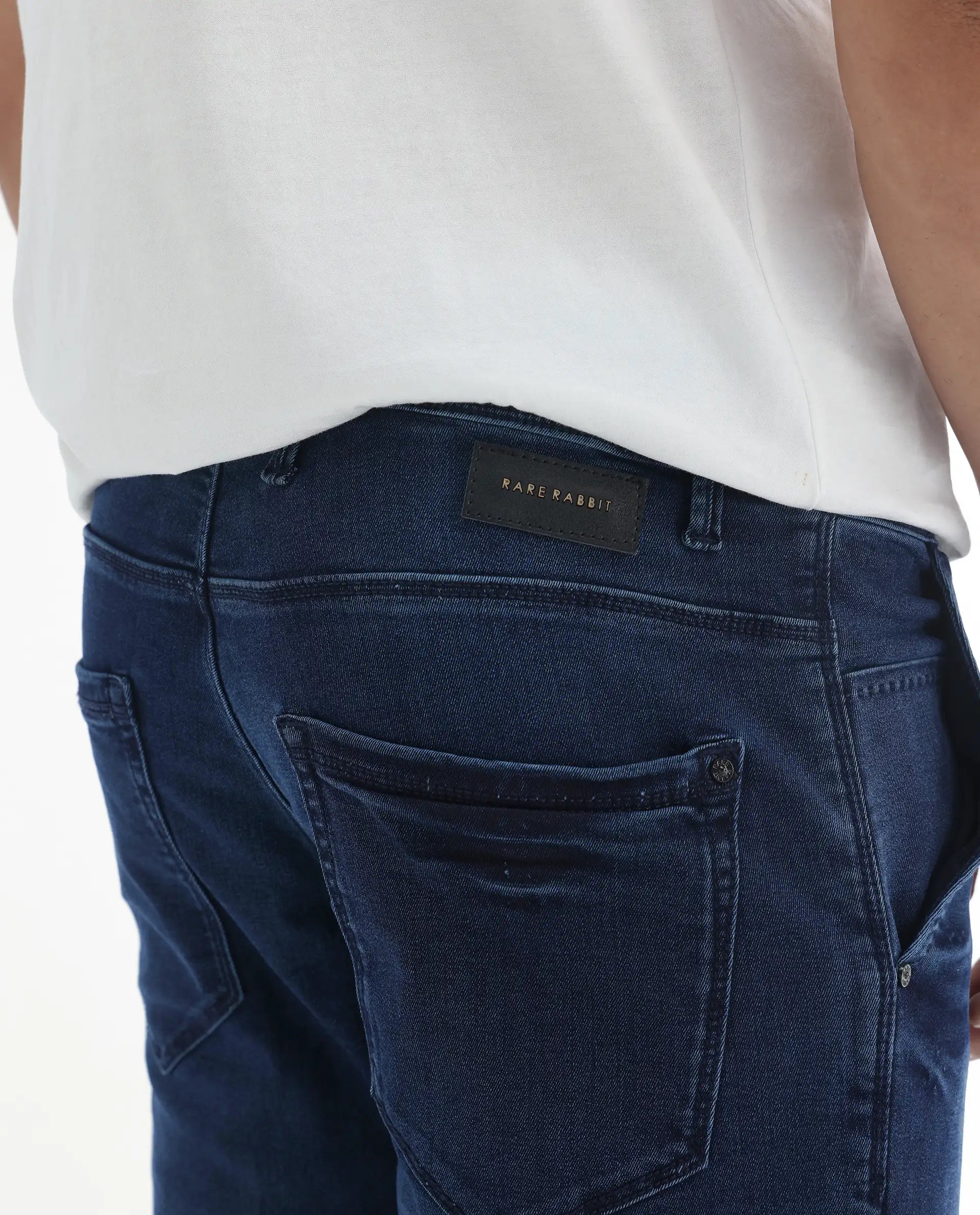 Rare Rabbit Men's Higg Blue Cotton Plain Hawk Slim Fit Jeans