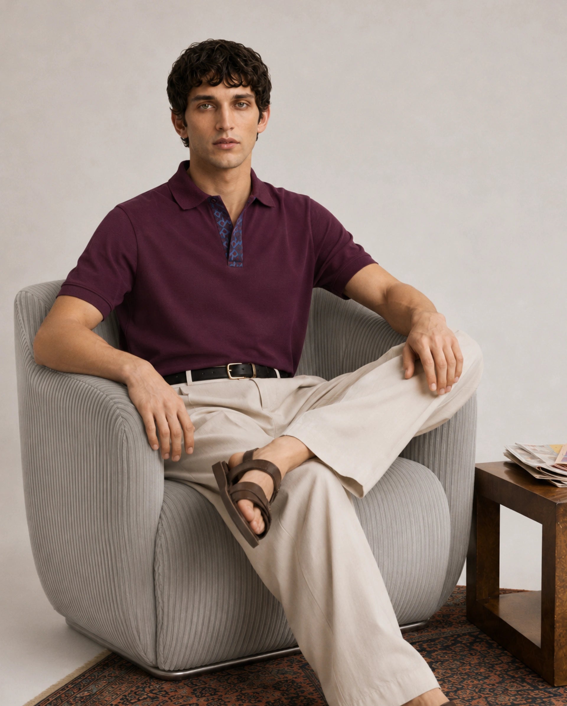 Rare Rabbit Men's Hin-A26 Dark Red Cotton Blend Spread Collar Regular Plain Polo