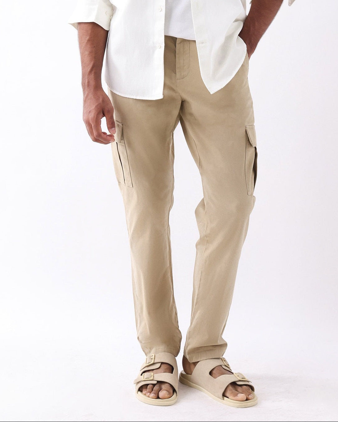 Rare Rabbit Men's Apex Beige Linen Blend Plain Regular Fit Trouser