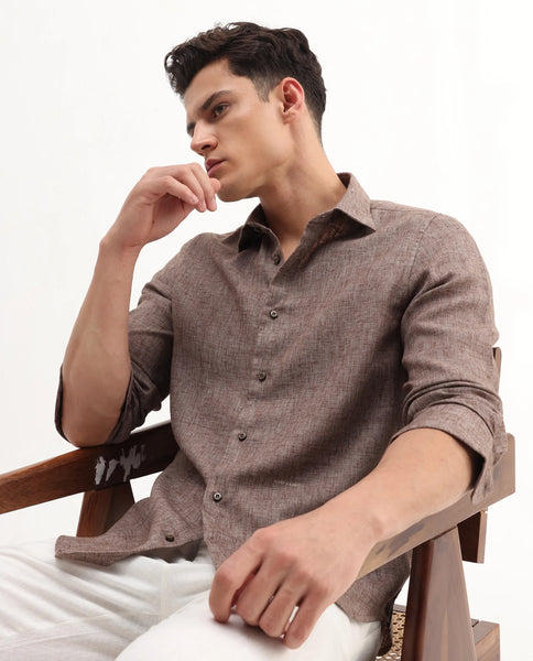 Rare Rabbit Men's Rome-Fs Dusky Brown Polyester Plain Regular Fit Full