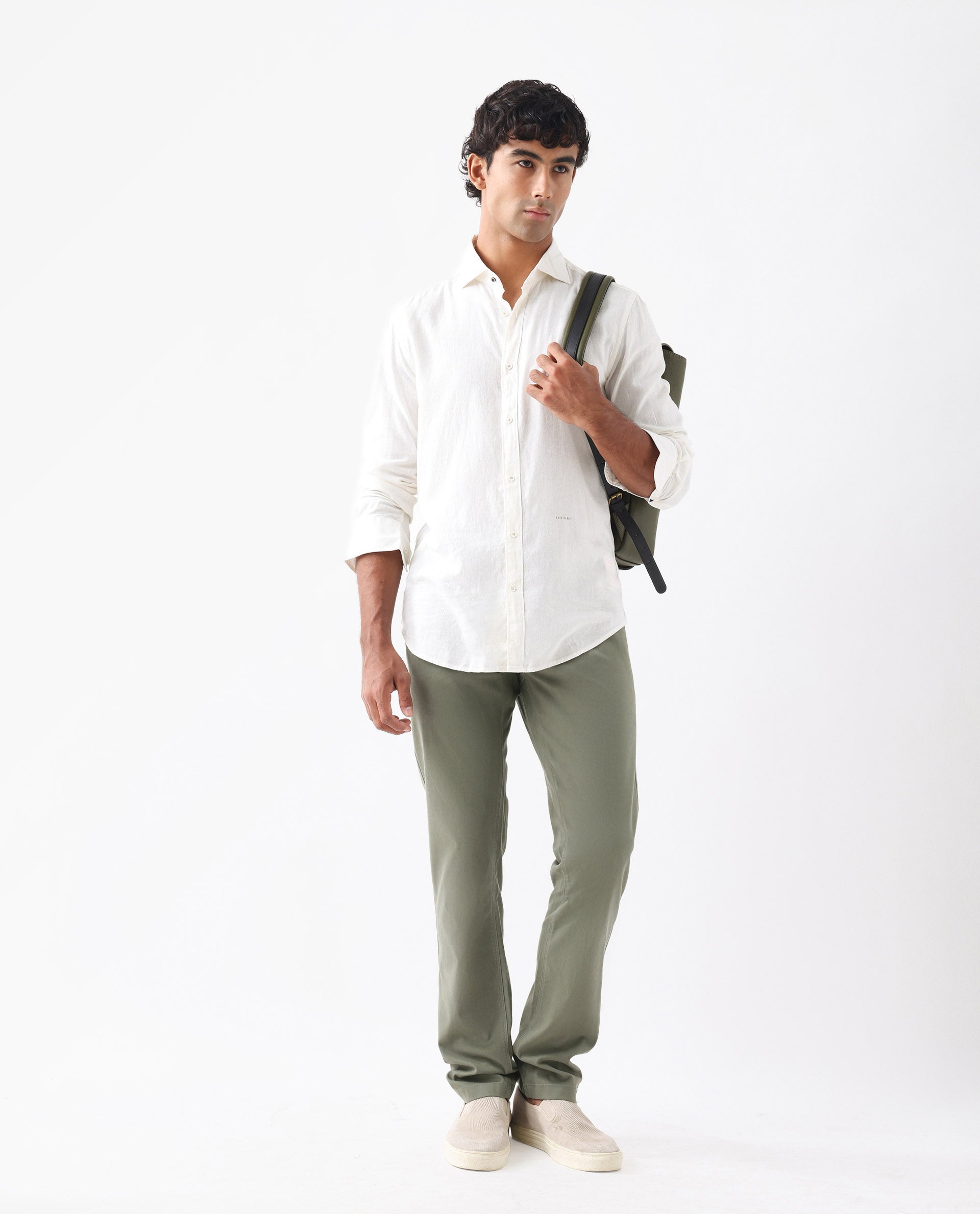 Rare Rabbit Men's Spoke 24 Pastel Green Cotton Blend Plain Regular Fit Trouser