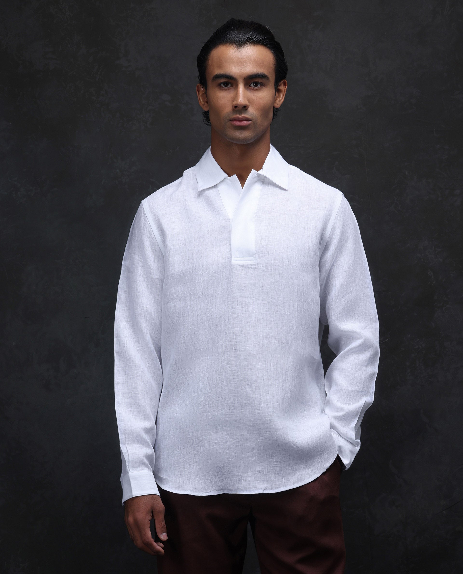 Rare Rabbit Men's Figh White 100% Linen Plain Regular Fit Full Sleeve Collared Shirt