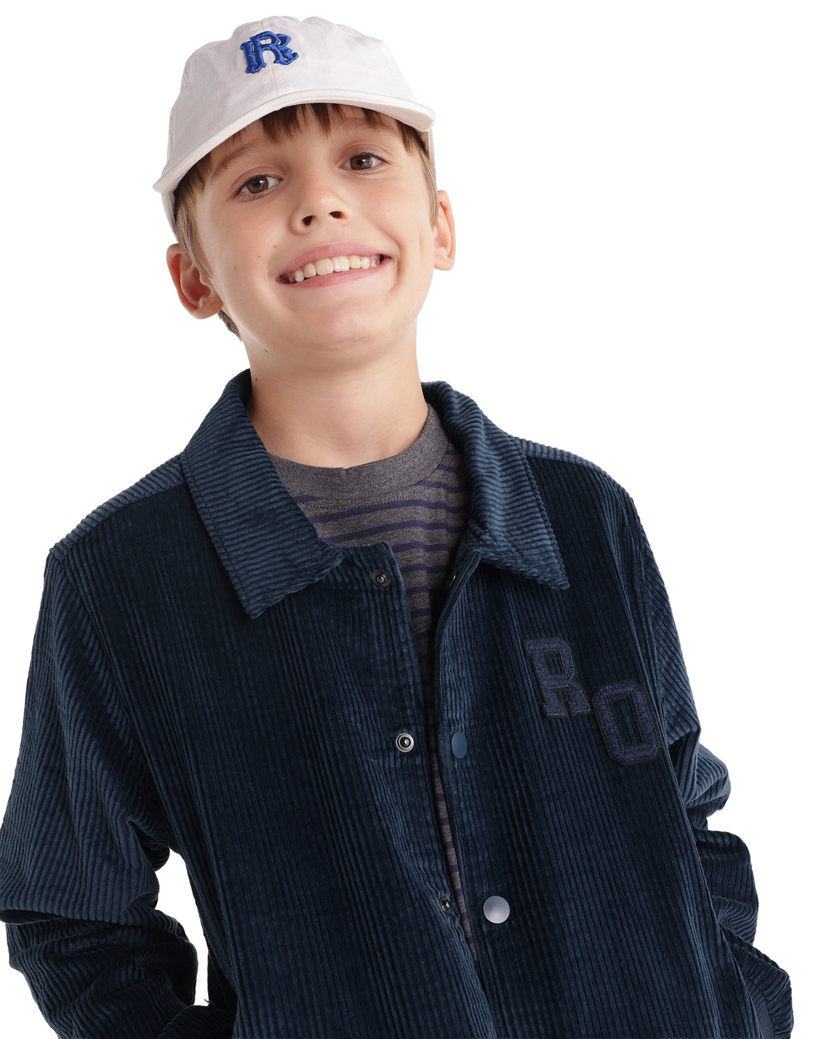Rare Ones Kids Caro-S Primary Navy Cotton Spread Collar Plain Regular Shacket