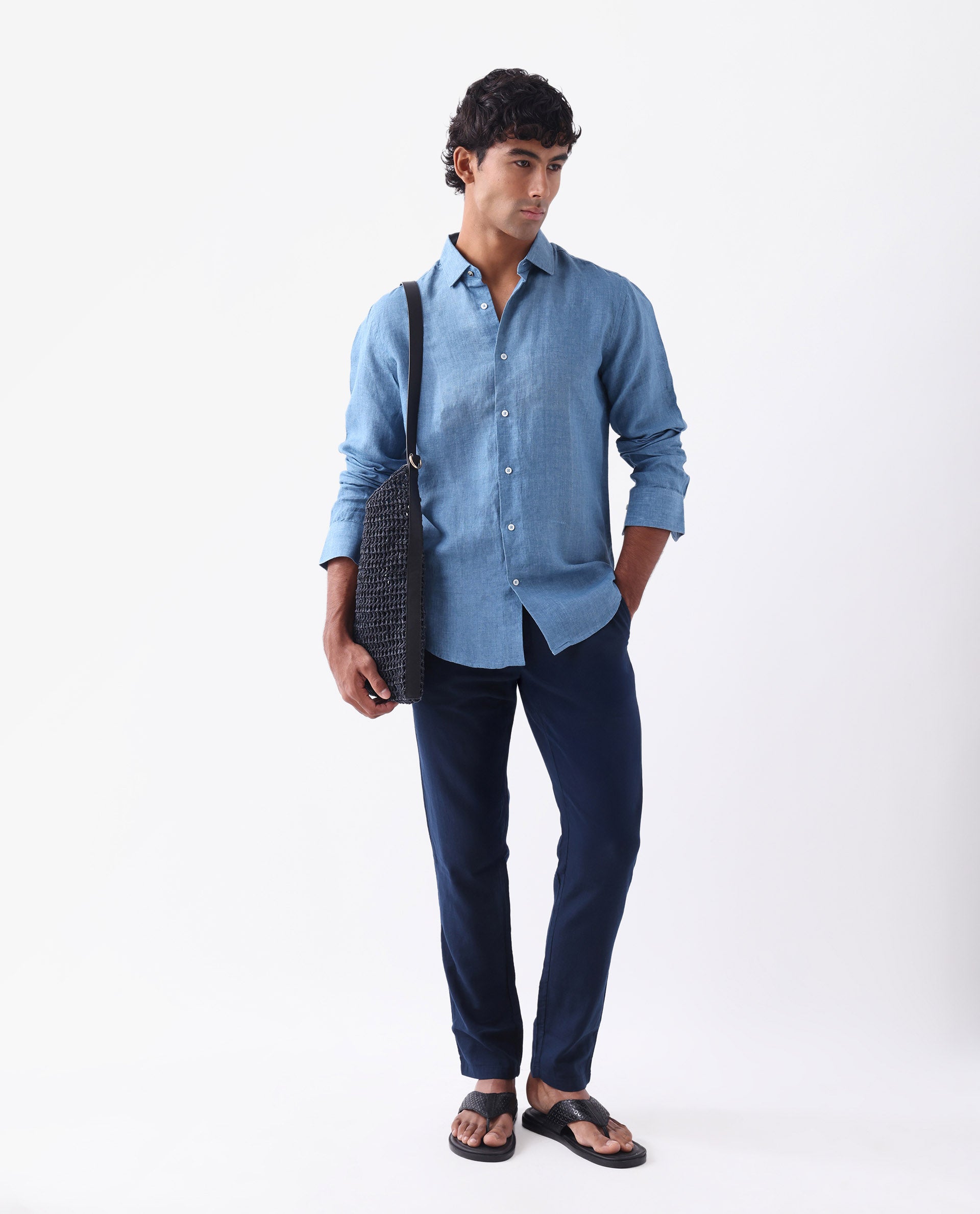 Rare Rabbit Men's Pastor-25 Navy Cotton Plain Regular Fit Trouser