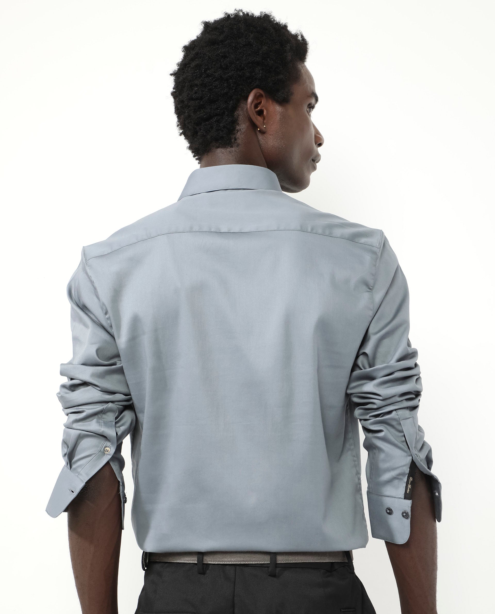 Rare Rabbit Men's Holand Dusky Green Satin Fabric Full Sleeves Solid Shirt