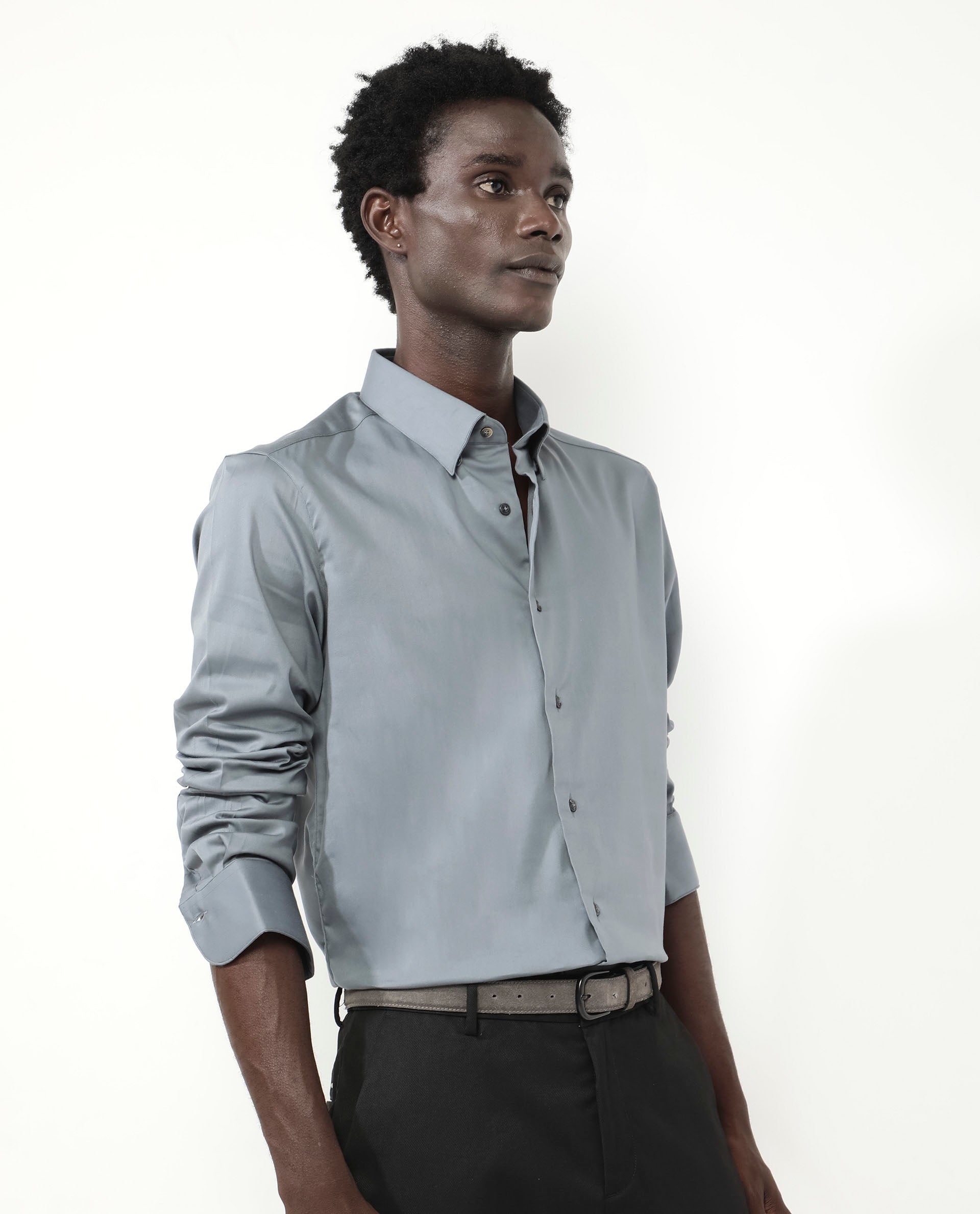 Rare Rabbit Men's Holand Dusky Green Satin Fabric Full Sleeves Solid Shirt