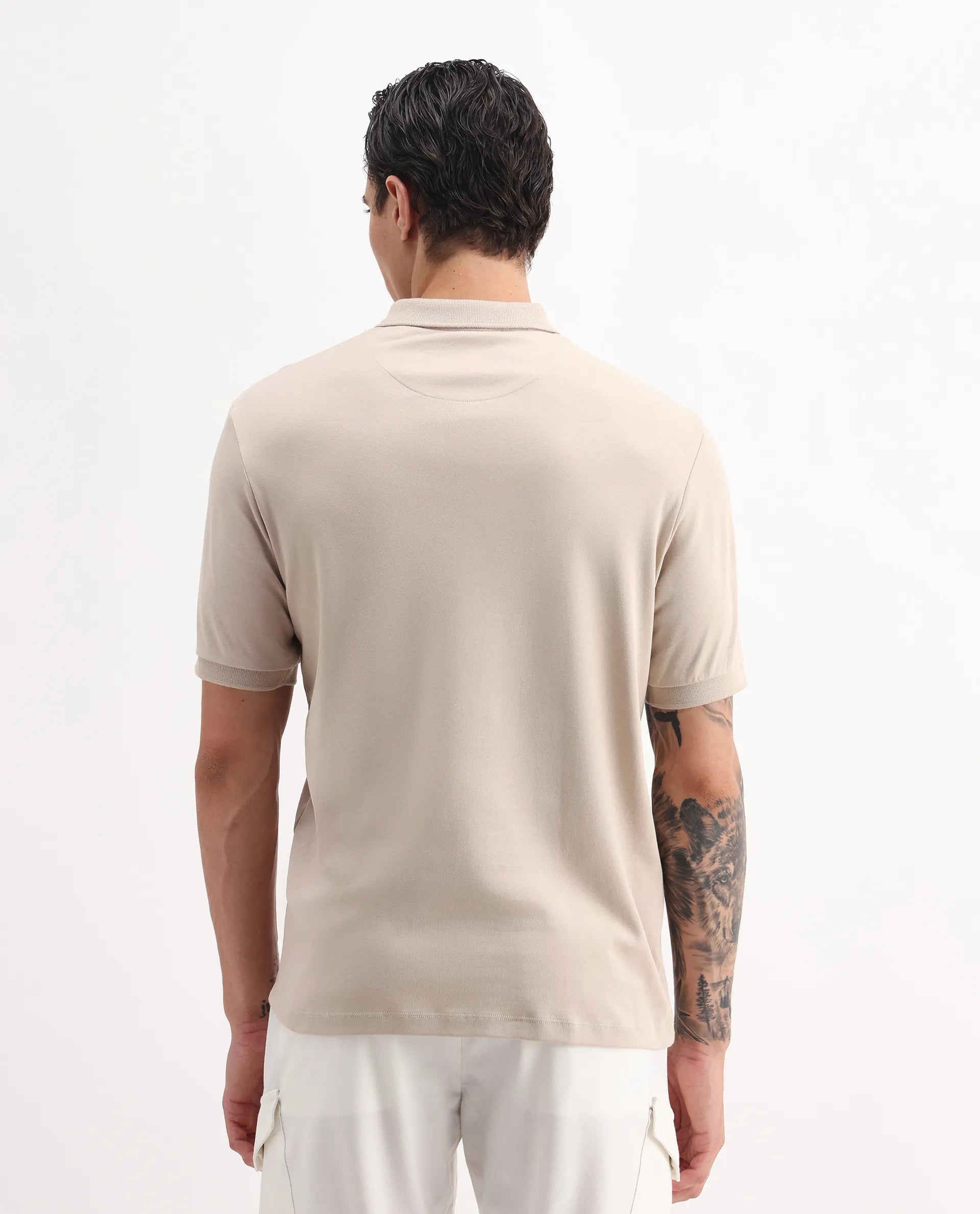 Rare Rabbit Men's Holit-1 Dusky Beige Cotton Plain Regular Fit Half Sleeve Polo