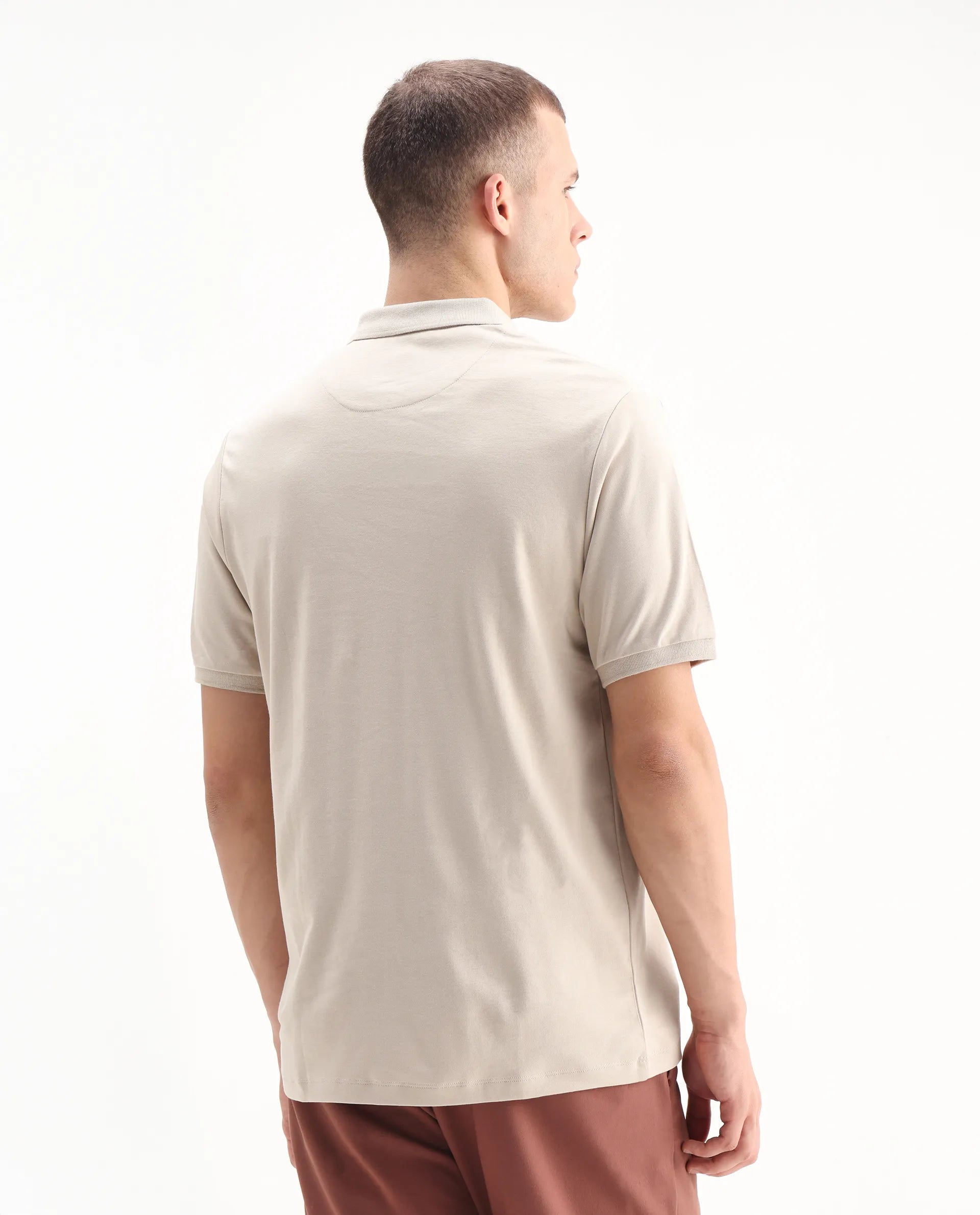 Rare Rabbit Men's Holit Dusky Beige Cotton Plain Regular Fit Half Sleeve Polo