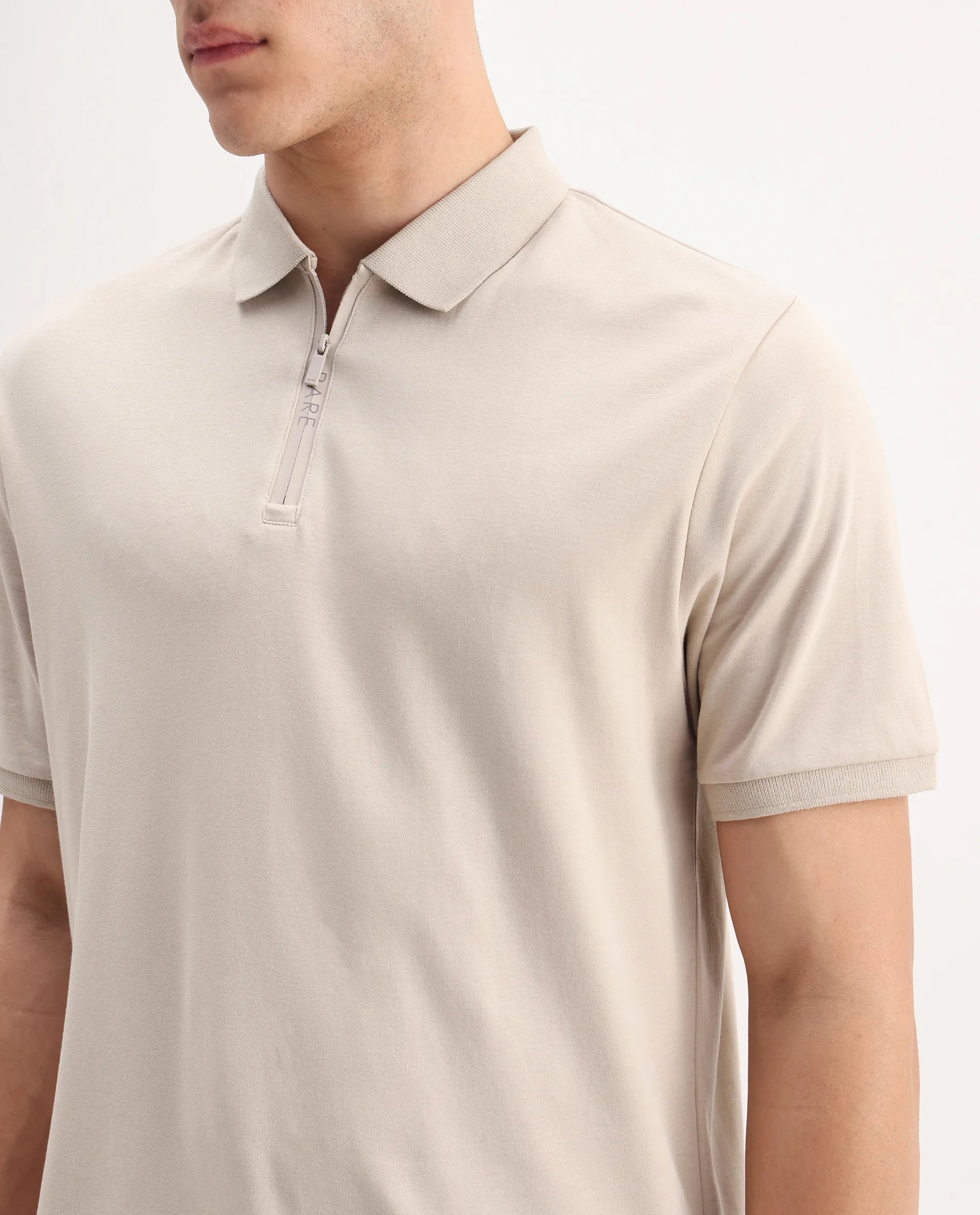 Rare Rabbit Men's Holit Dusky Beige Cotton Plain Regular Fit Half Sleeve Polo