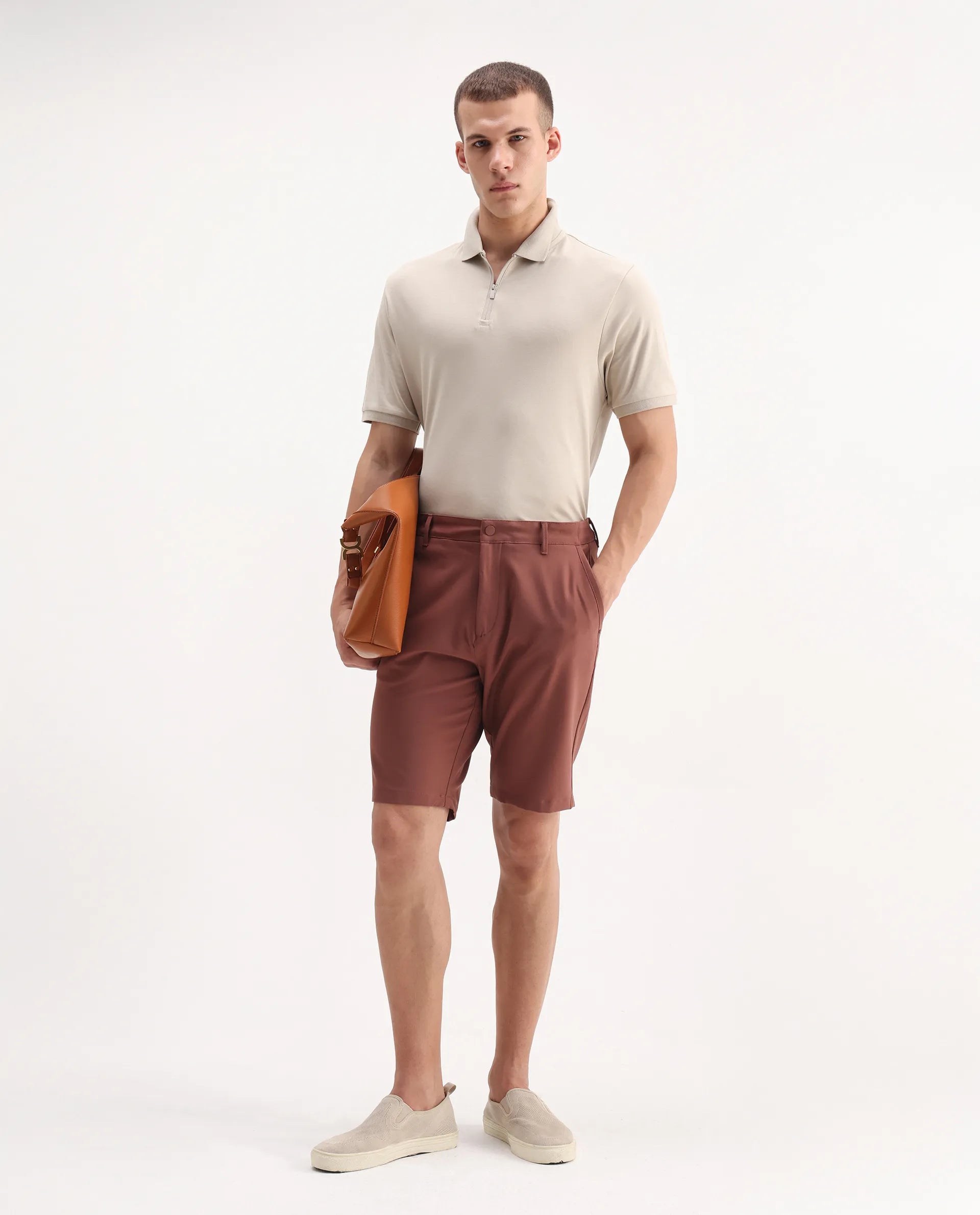 Rare Rabbit Men's Holit Dusky Beige Cotton Plain Regular Fit Half Sleeve Polo