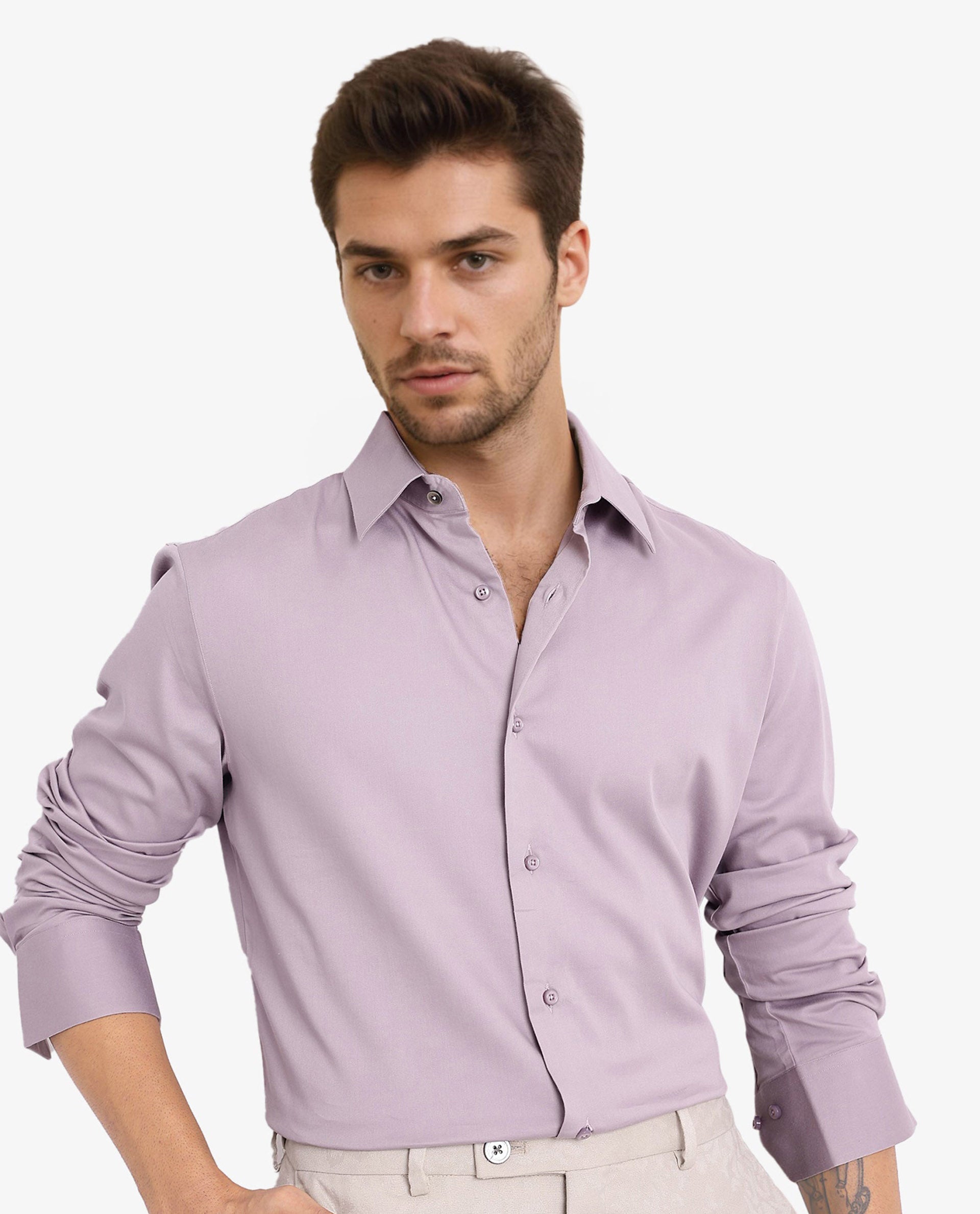 Rare Rabbit  Men's Holla Dusky Pink Full Sleeves Regular Fit Satin Stretch Cotton Plain Shirt