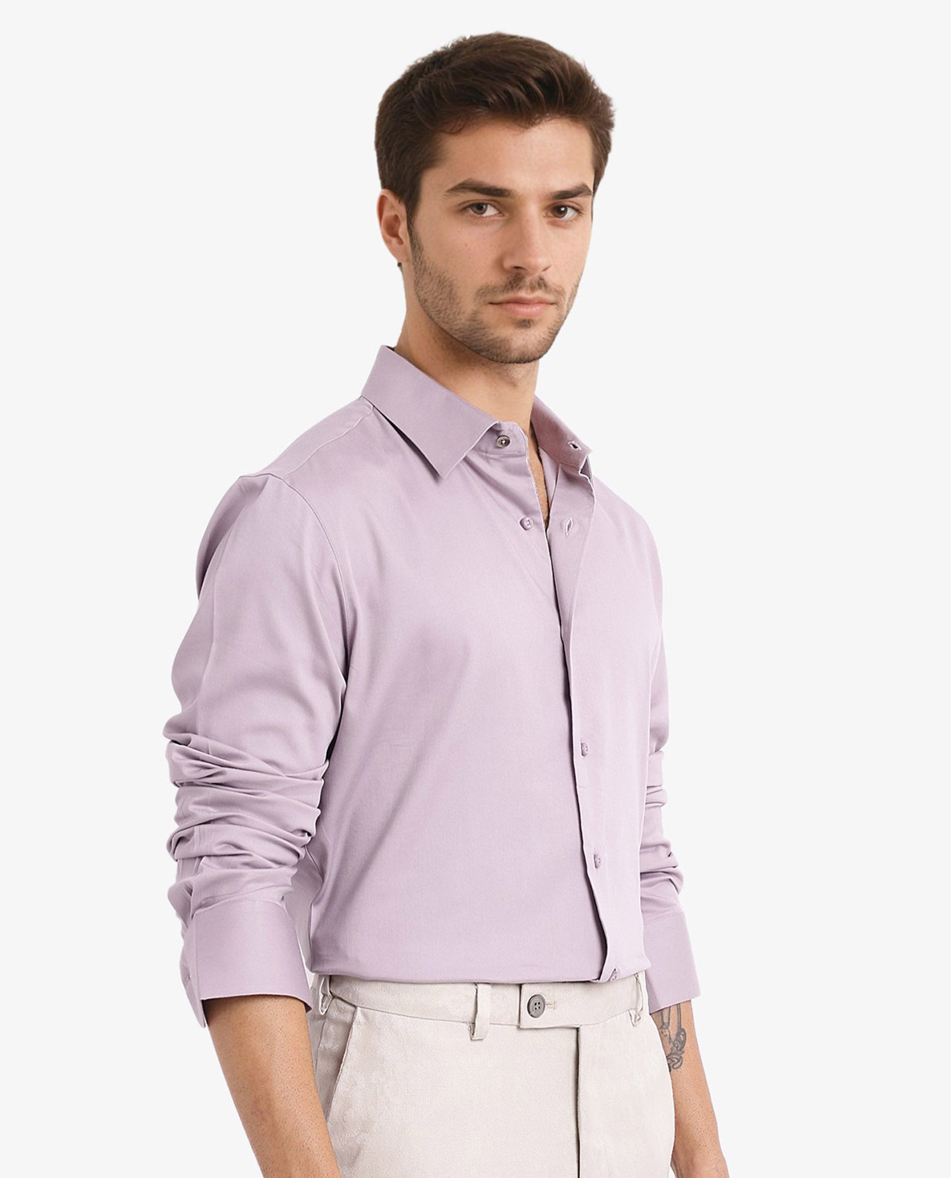 Rare Rabbit  Men's Holla Dusky Pink Full Sleeves Regular Fit Satin Stretch Cotton Plain Shirt