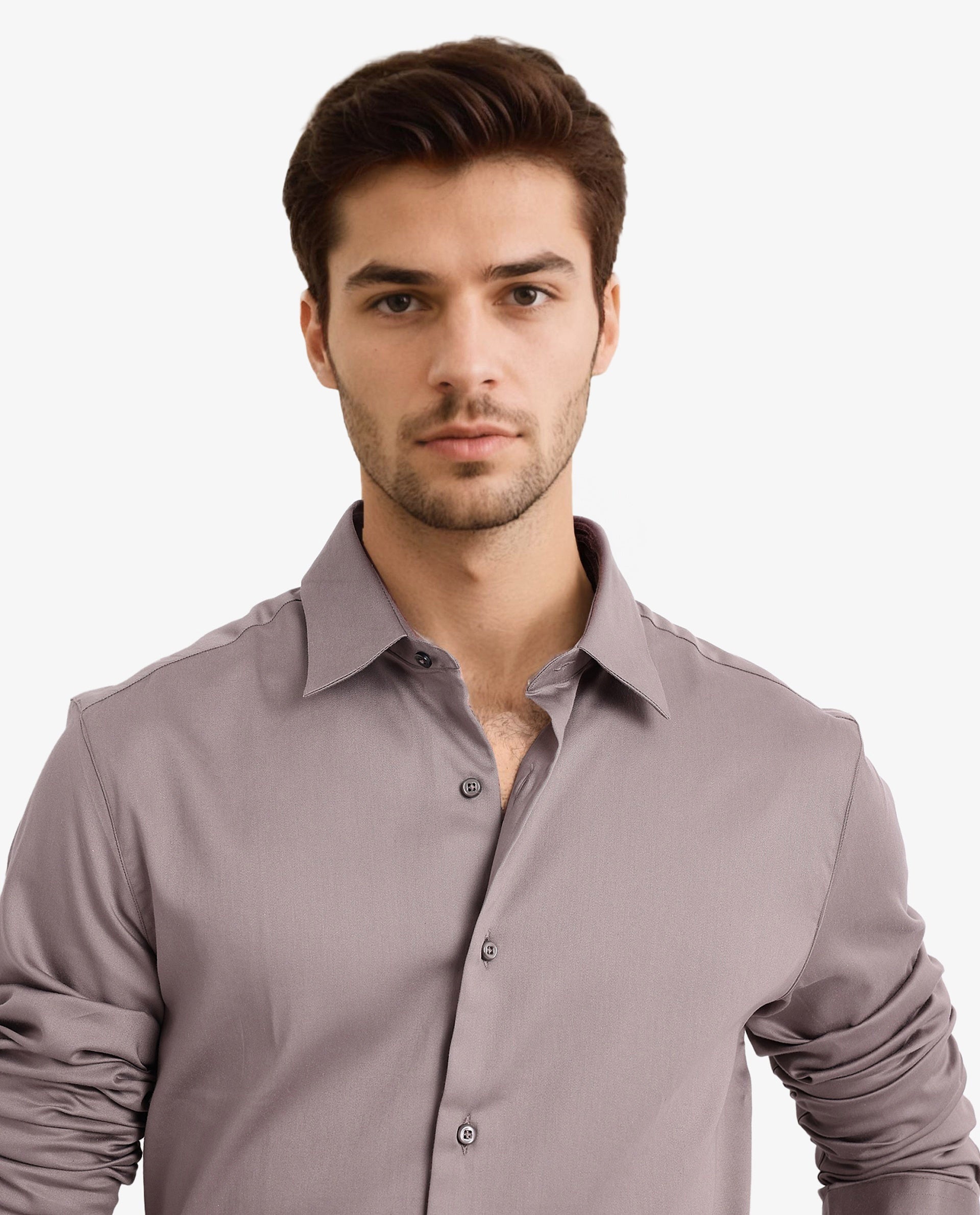 Rare Rabbit  Men's Holla Grey Full Sleeves Regular Fit Satin Stretch Cotton Plain Shirt