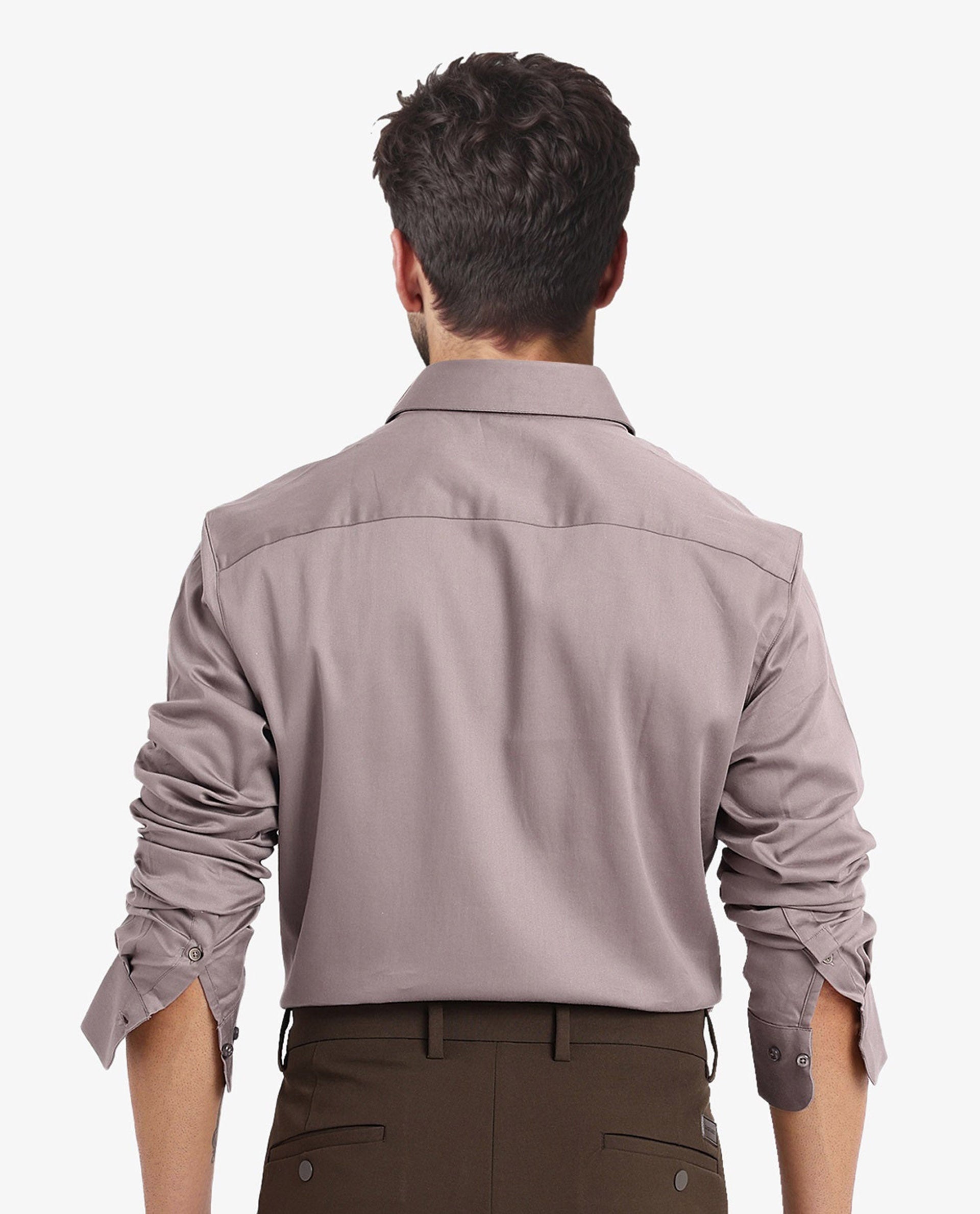 Rare Rabbit  Men's Holla Grey Full Sleeves Regular Fit Satin Stretch Cotton Plain Shirt