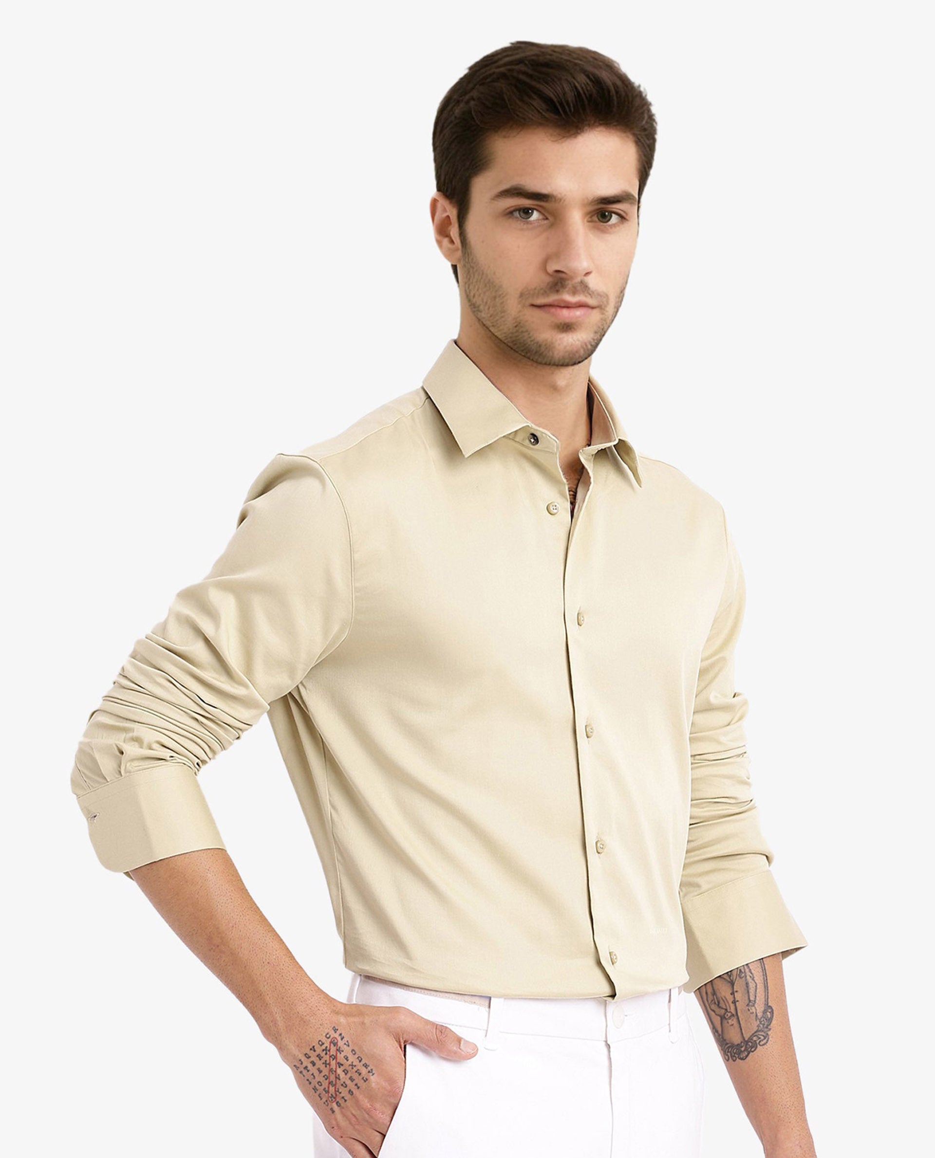 Rare Rabbit  Men's Holla Pastel Green Full Sleeves Regular Fit Satin Stretch Cotton Plain Shirt