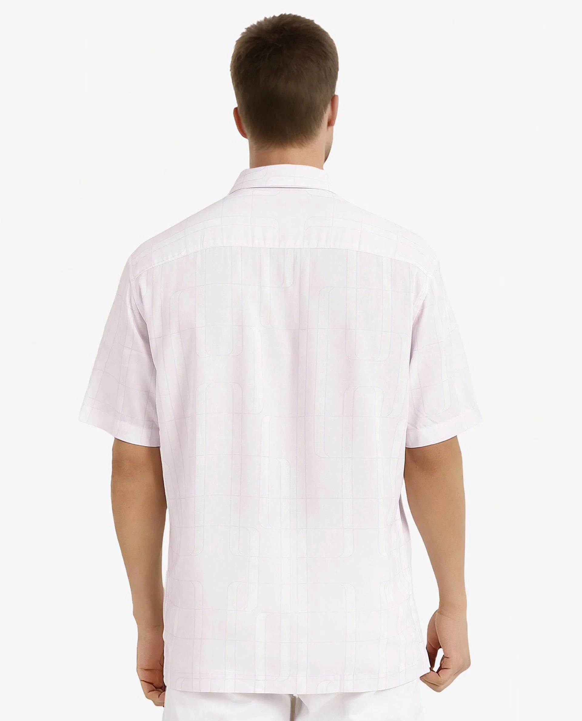 Rare Rabbit Men Holter Light Purple Viscose Fabric Short Sleeve Boxy Fit Abstract Print Shirt