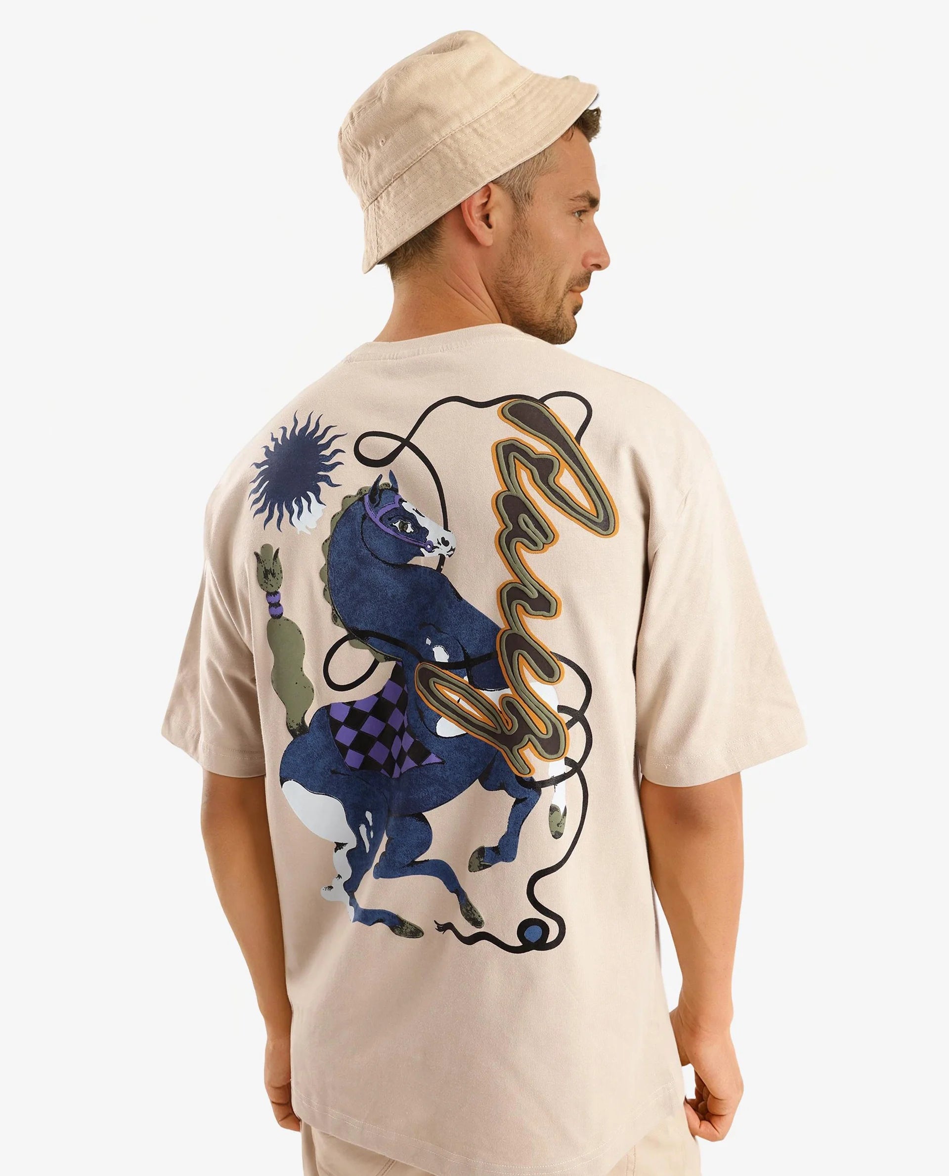 Rare Rabbit Men Hord Beige Short Sleeve Crew Neck Boxy Fit Printed T-Shirt