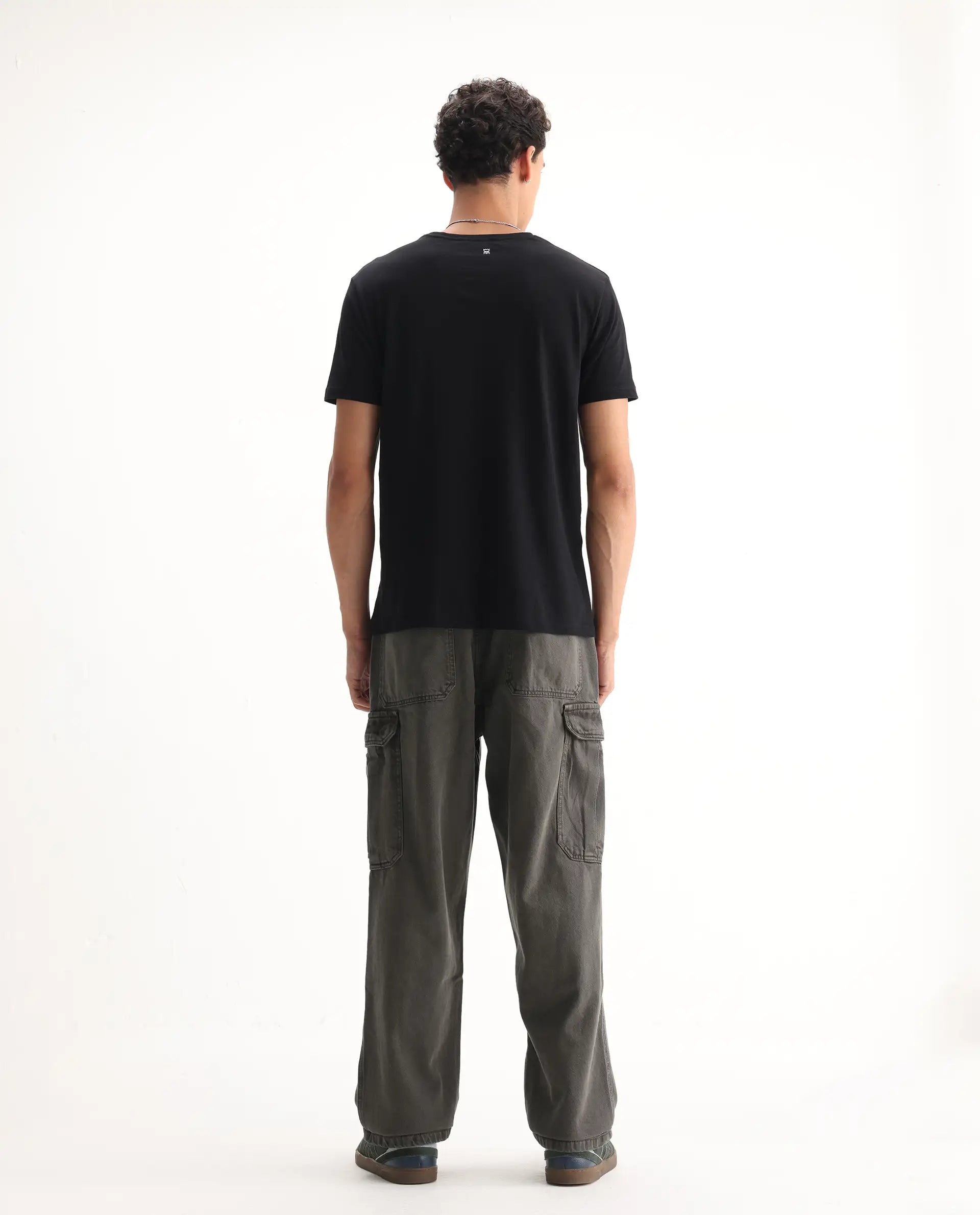 Rare Rabbit Men's Hork Dark Green Cotton Plain Baggy Fit Jeans