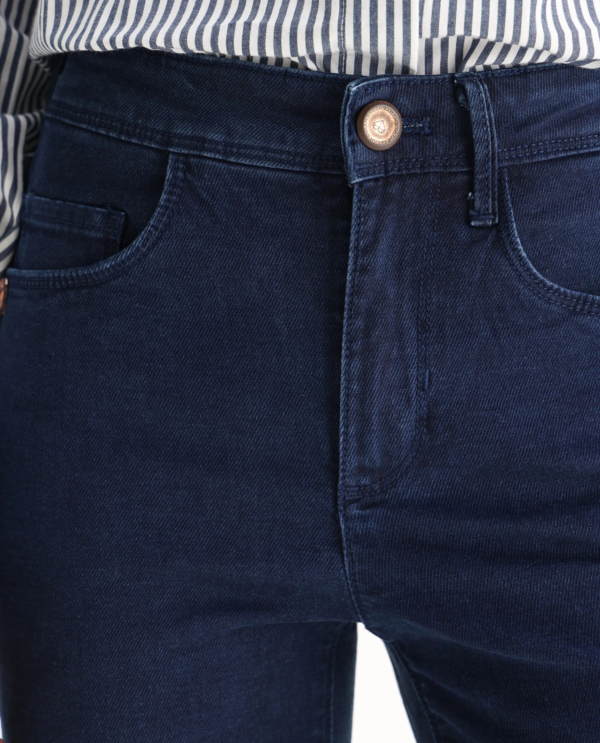 Rareism Women's Hugo Blue Cotton Plain Ankle Length Relaxed Fit Jeans