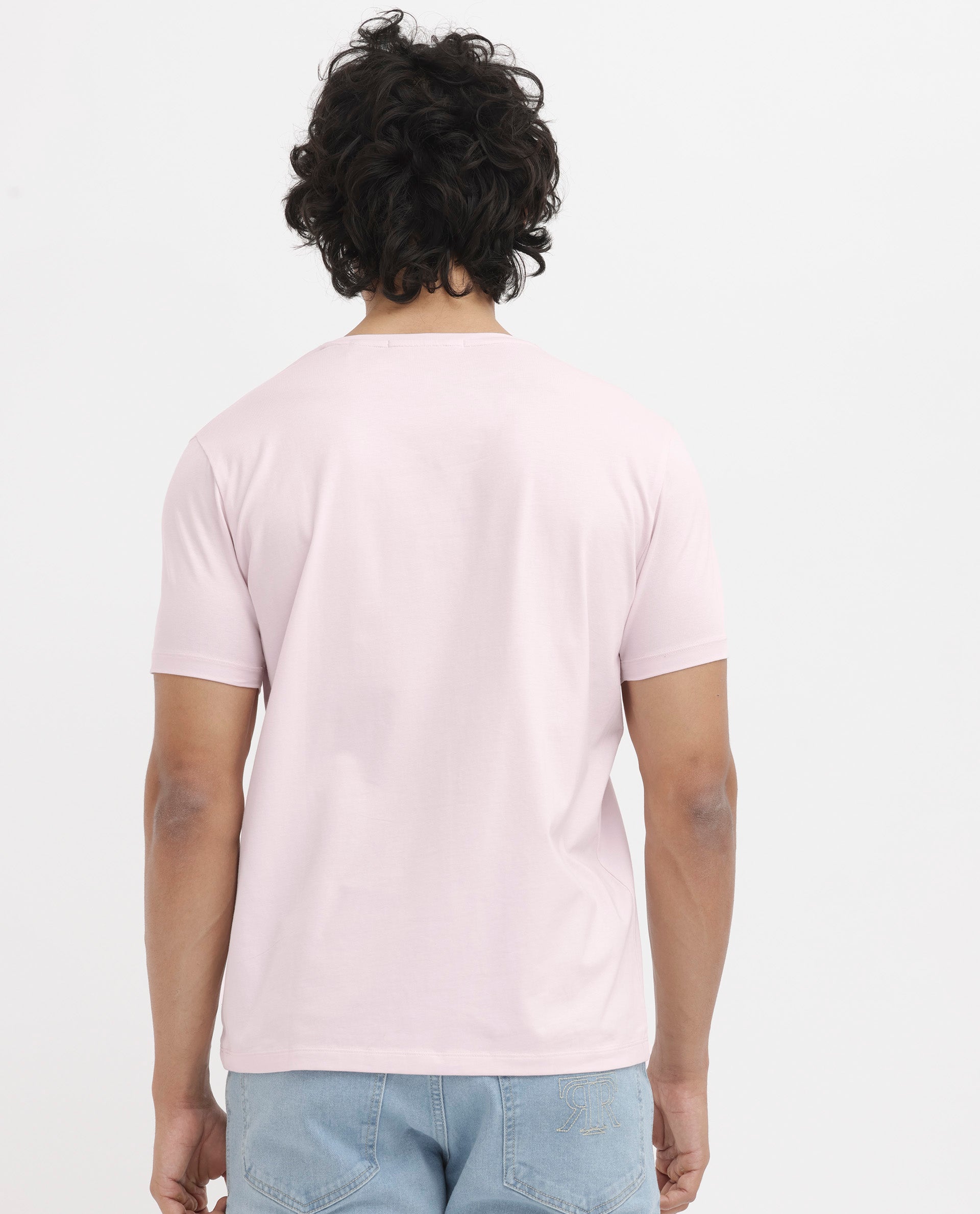 Rare Rabbit Mens Iced Pastel Pink Cotton Lycra Fabric Short Sleeve Logo Graphic Print T-Shirt