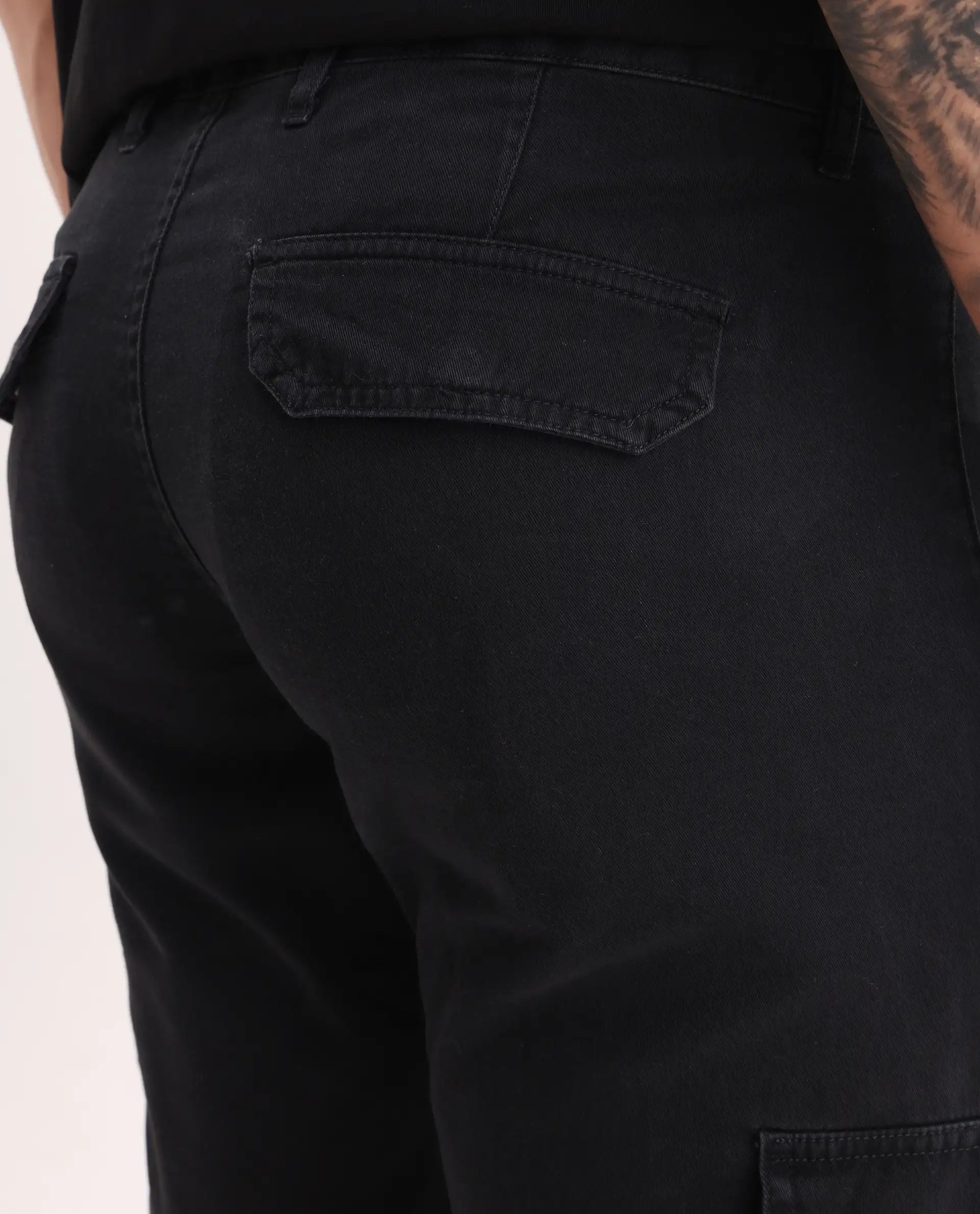 Rare Rabbit Men's Inbuil Black Cotton Plain Regular Fit Trouser