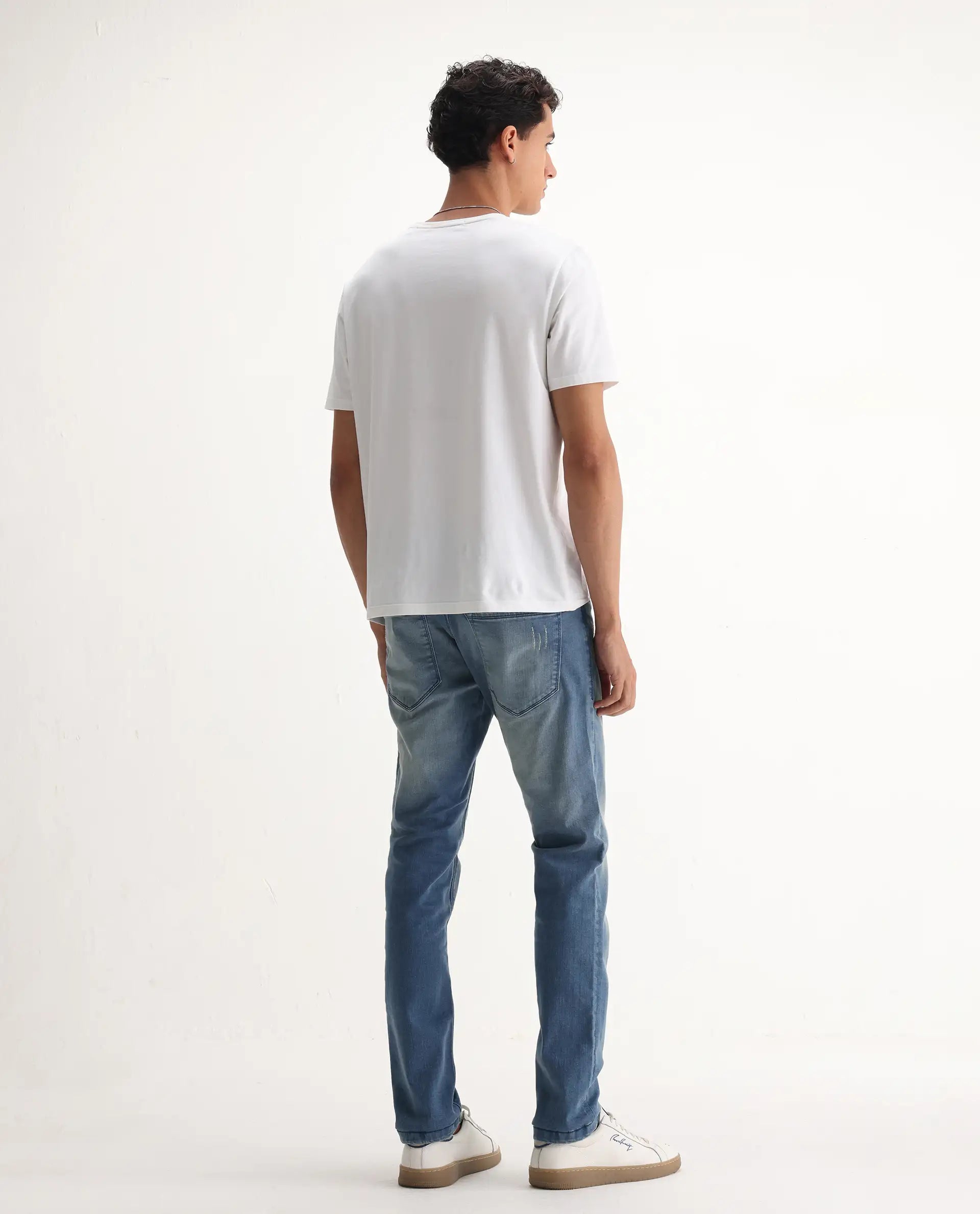 Rare Rabbit Men's Indus Blue Cotton Plain Hawk Slim Fit Jeans