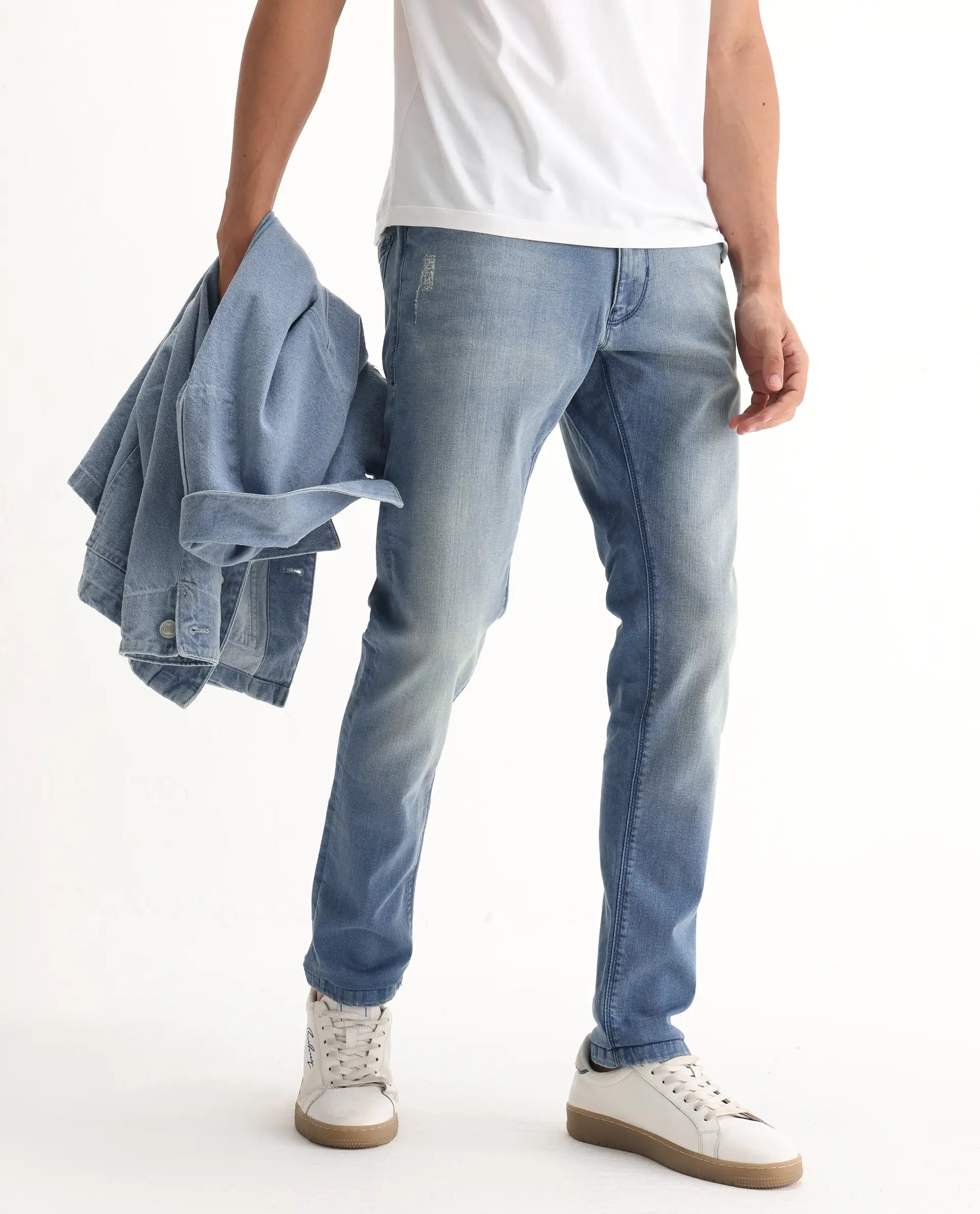 Rare Rabbit Men's Indus Blue Cotton Plain Hawk Slim Fit Jeans